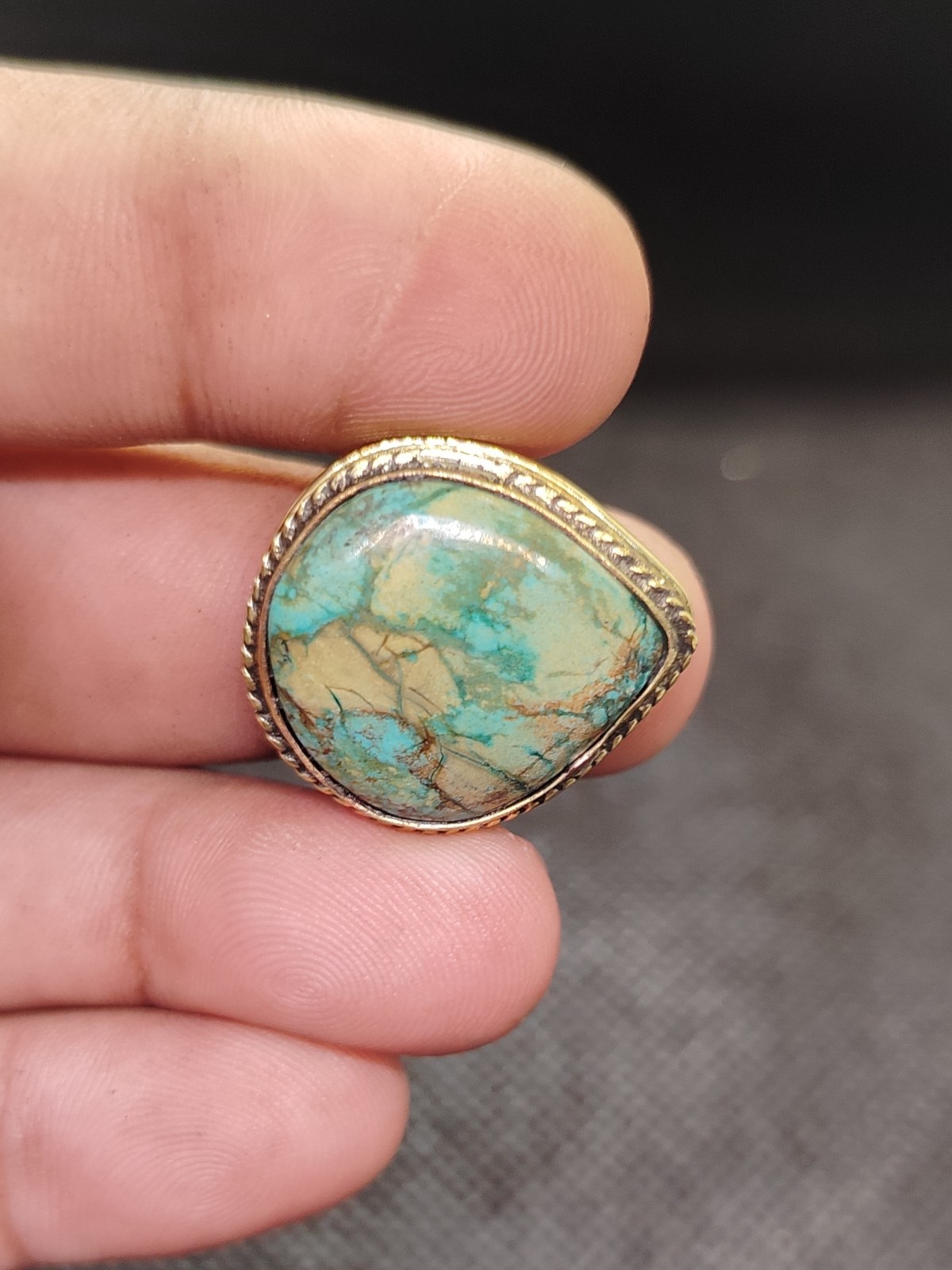 Tibetan Brass Groove Pendant Handmade Gemstone Jewelry Boho Statement