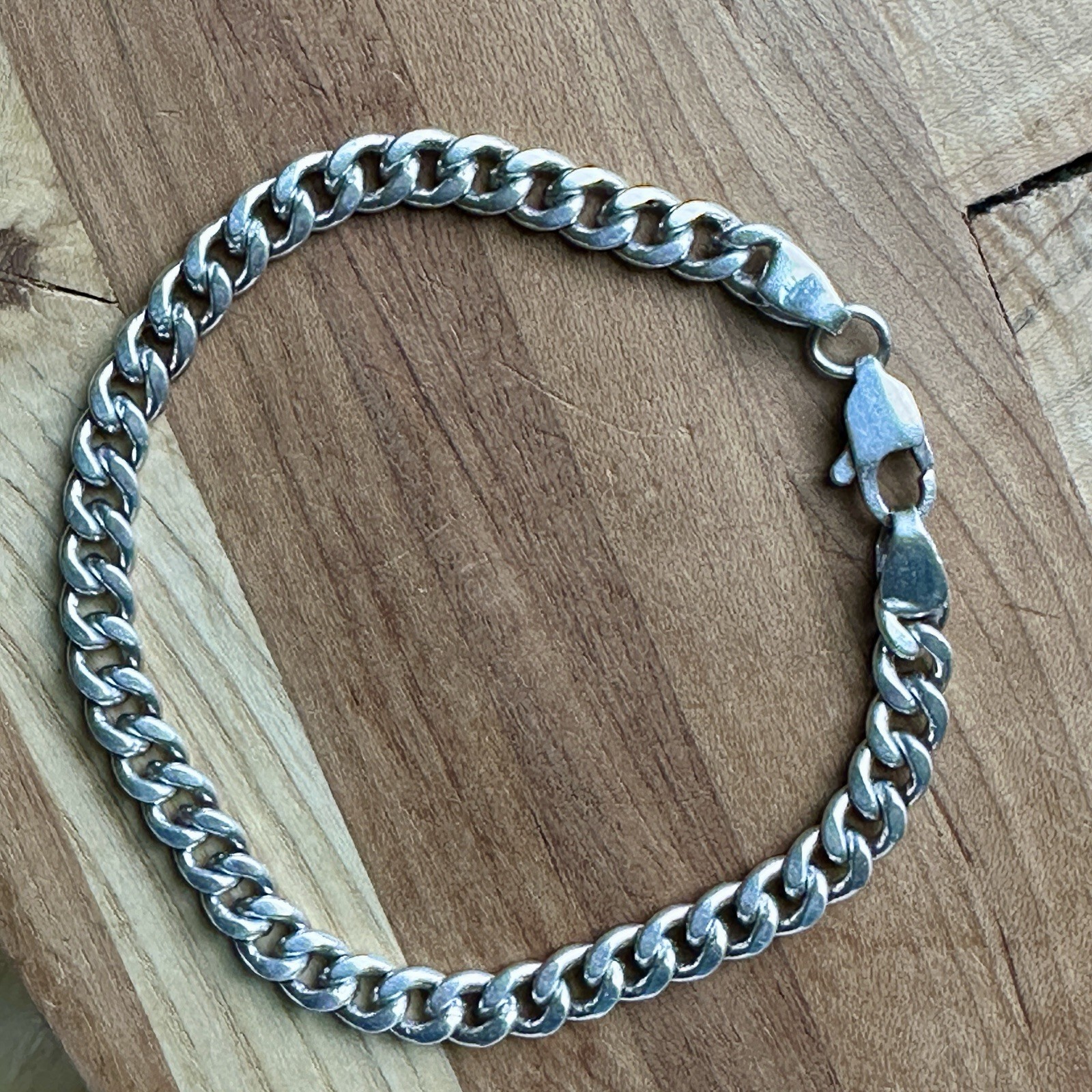 Vintage Cuban Link Chain Bracelet 8.25 Inch Lobster Signed ST 70 Sterling 18.3g