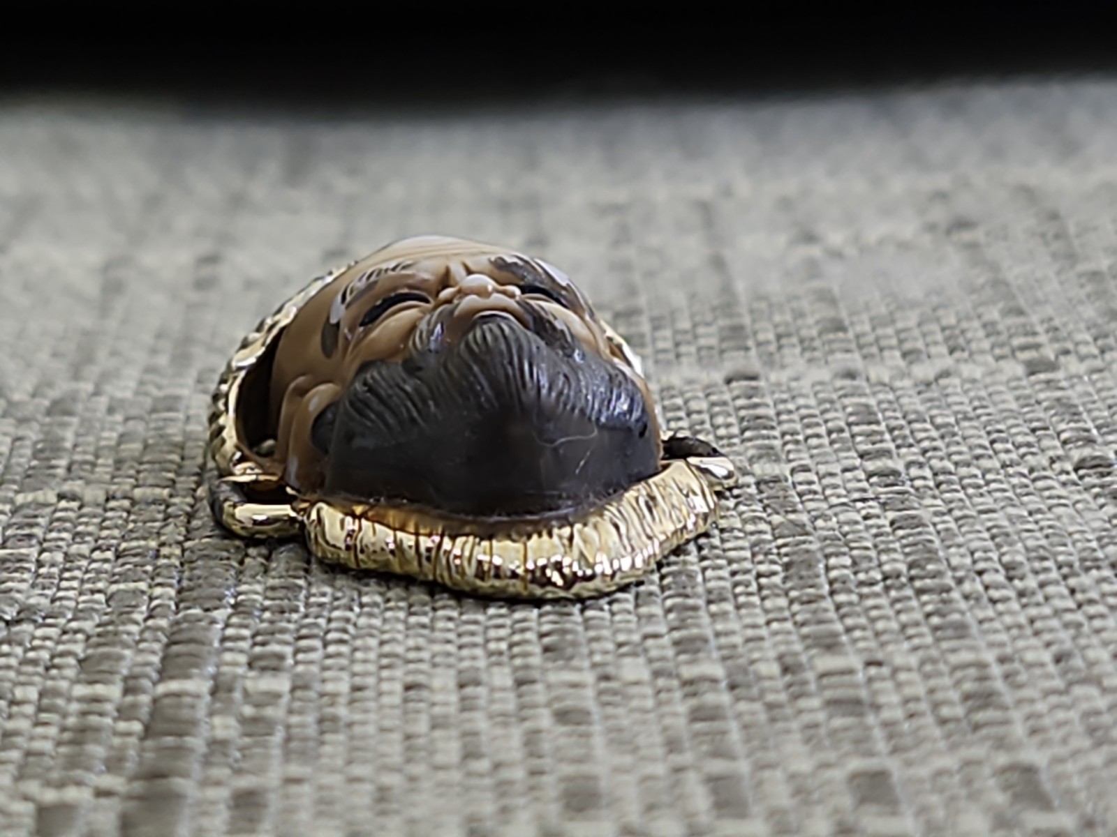 Vintage Resin 1 of 7 Japanese God Face Bracelet Link on Gold Tone Metal Base