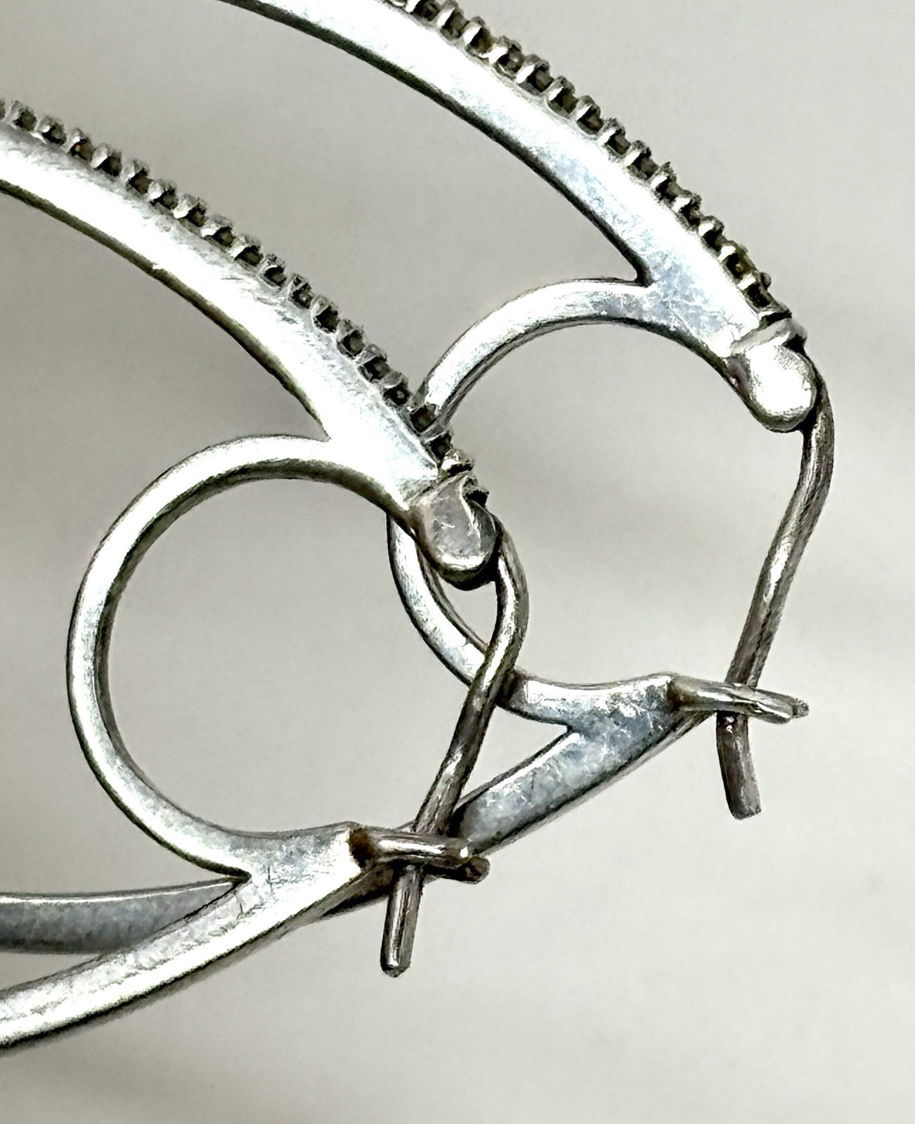 Large Sterling Silver Hoop Earrings w/ Diamond Accents Melee Zales Classic Style