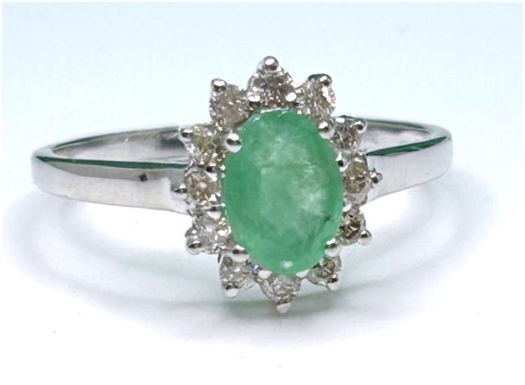 1.14ct Emerald & Diamond Ring in 14K White Gold