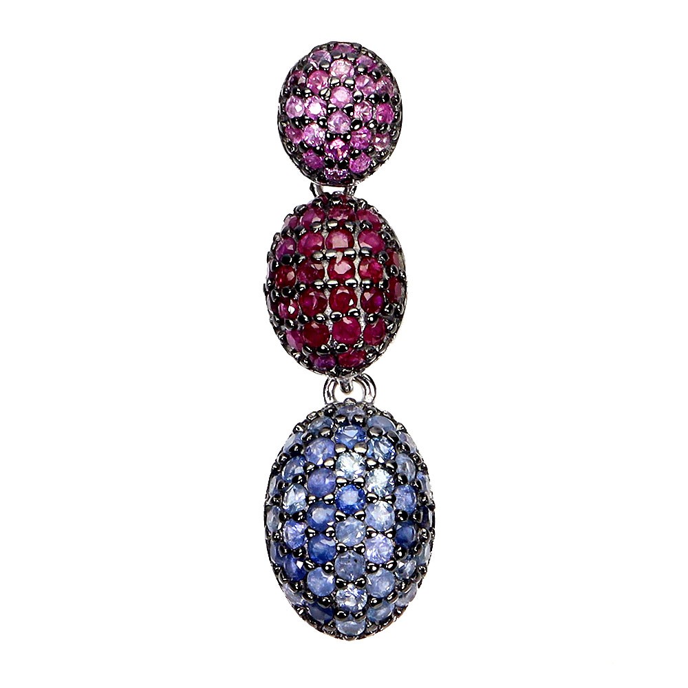 925 Sterling Silver Pendant Ruby Myanmar Round Diamond Cut Sapphire Gemstone
