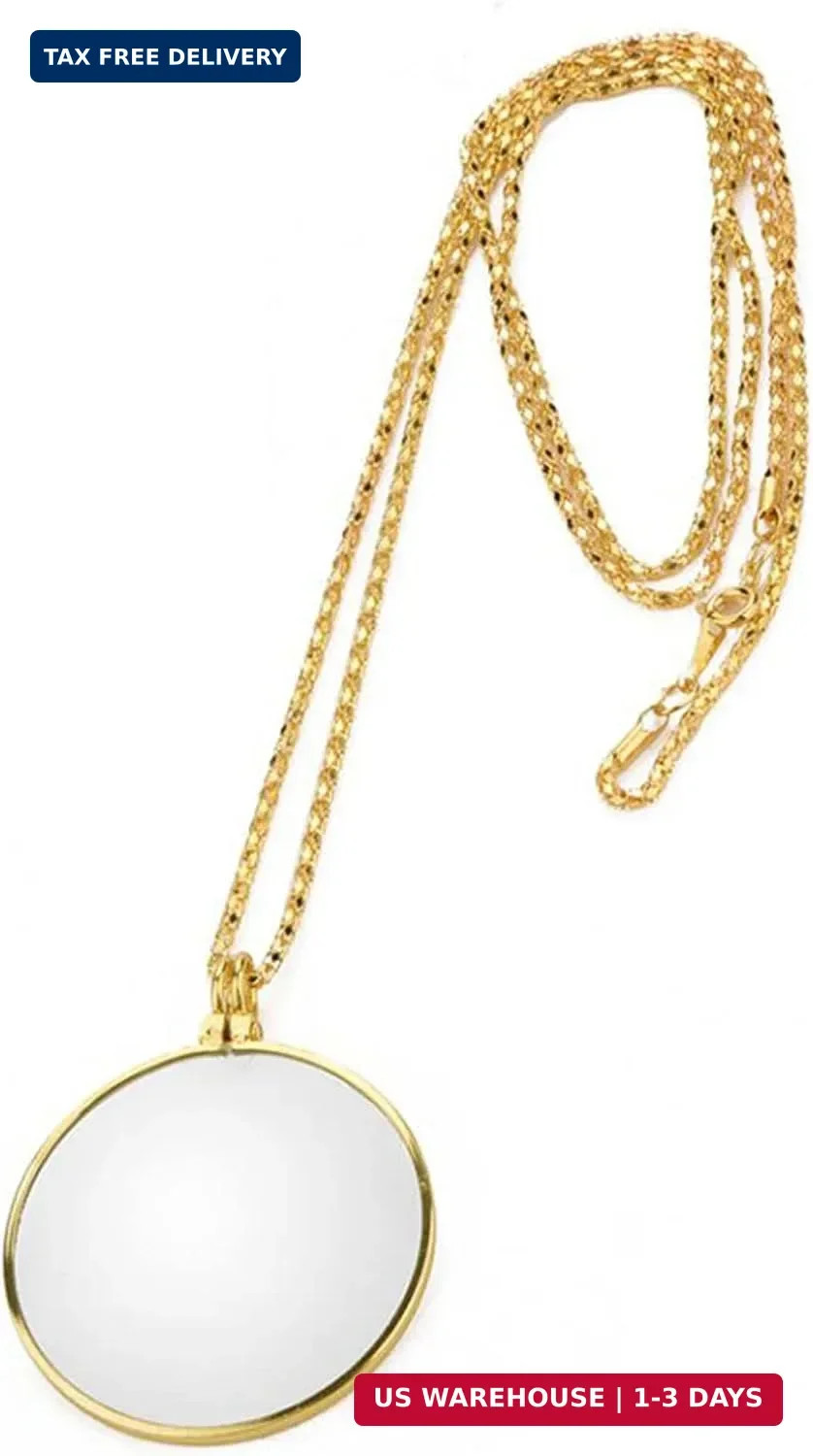 Magnifying Glass Necklace Monocle 5X Necklace With 1.6 Inch Glass 35.4 Inch Gold