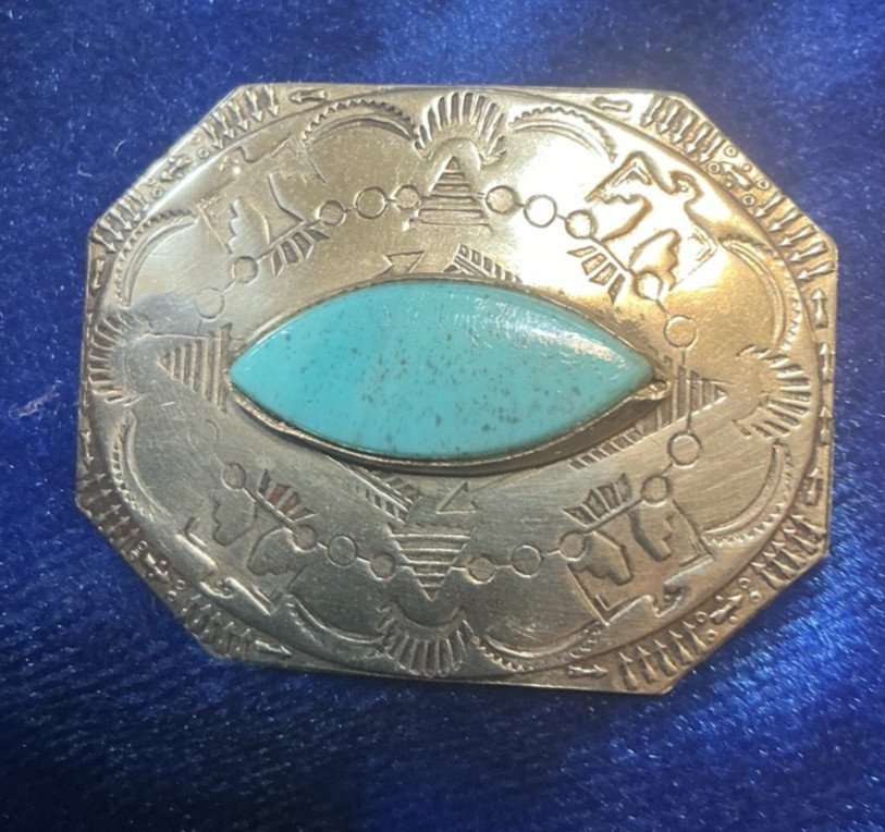 VINTAGE SOUTHWEST N.A. TURQUOISE BROOCH W/4 TBIRDS & ARROWS