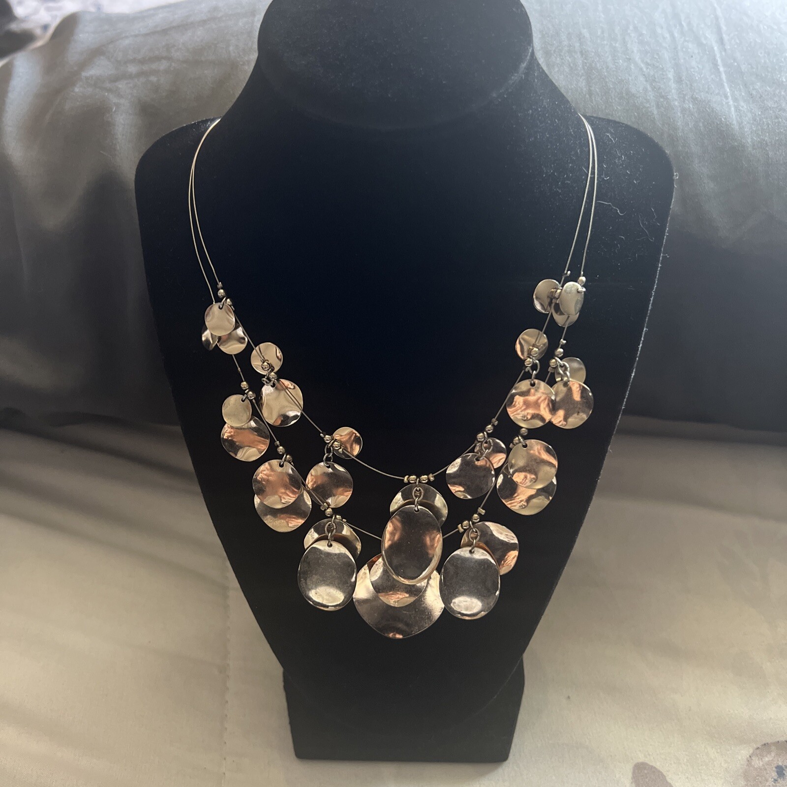 Double Layer Strand Bib Necklace 16 Inch Long With 3 1/2 Inch Extension Chain