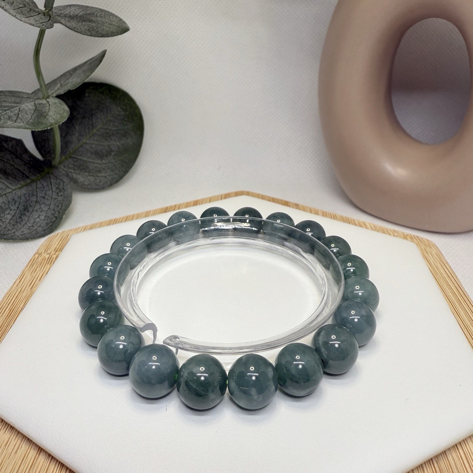 Blue Water Jadeite Bead Bracelet 10.2MM