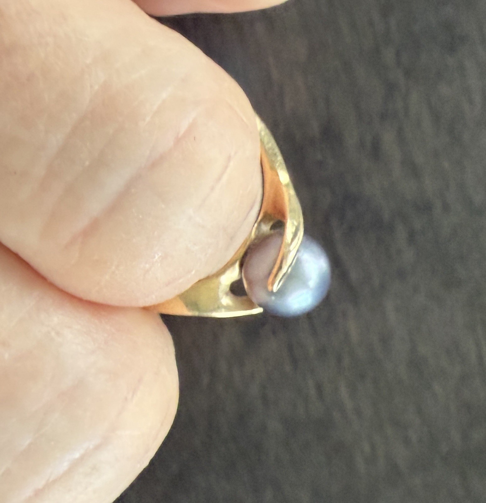 14k Yellow Gold Gray Black Pearl Ring