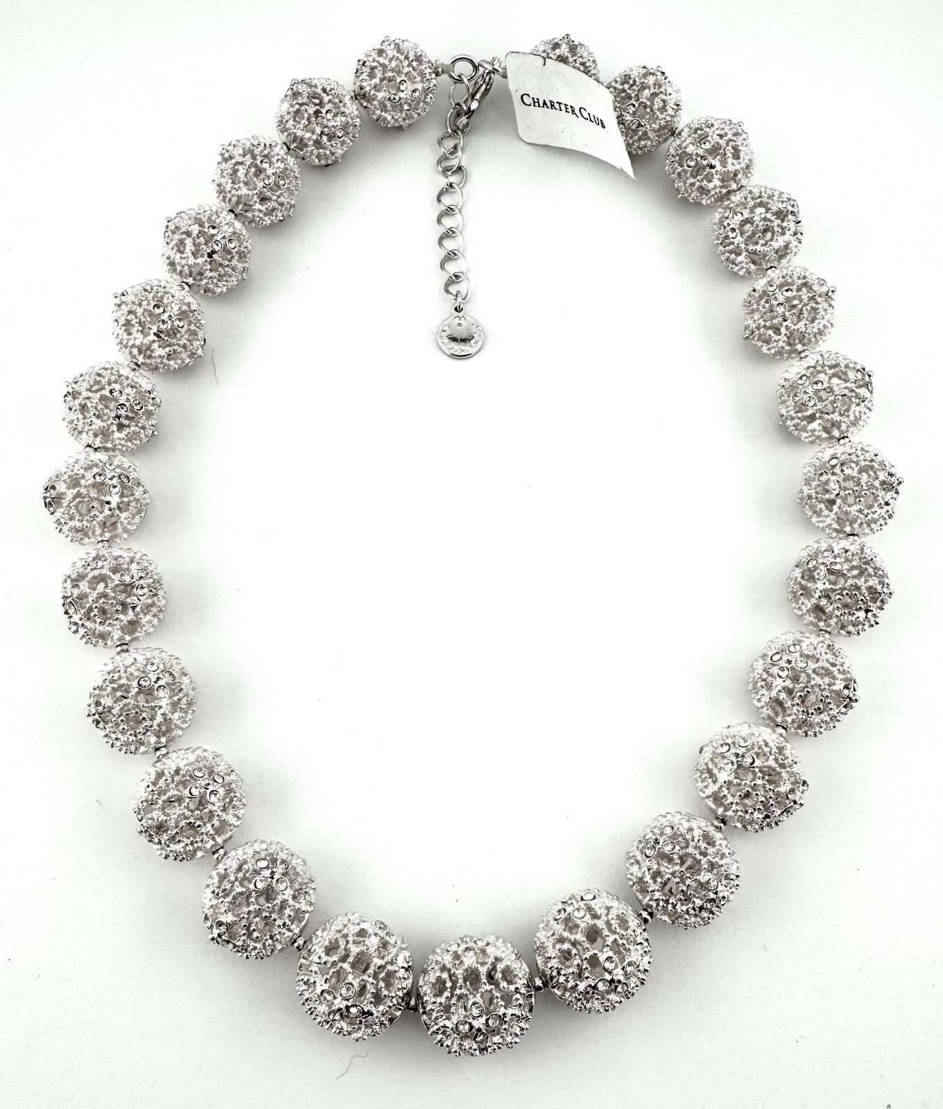 Charter Club Chunky Filigree 15mm Silver Ball Necklace NWT Sparkly 18” Plus Ext