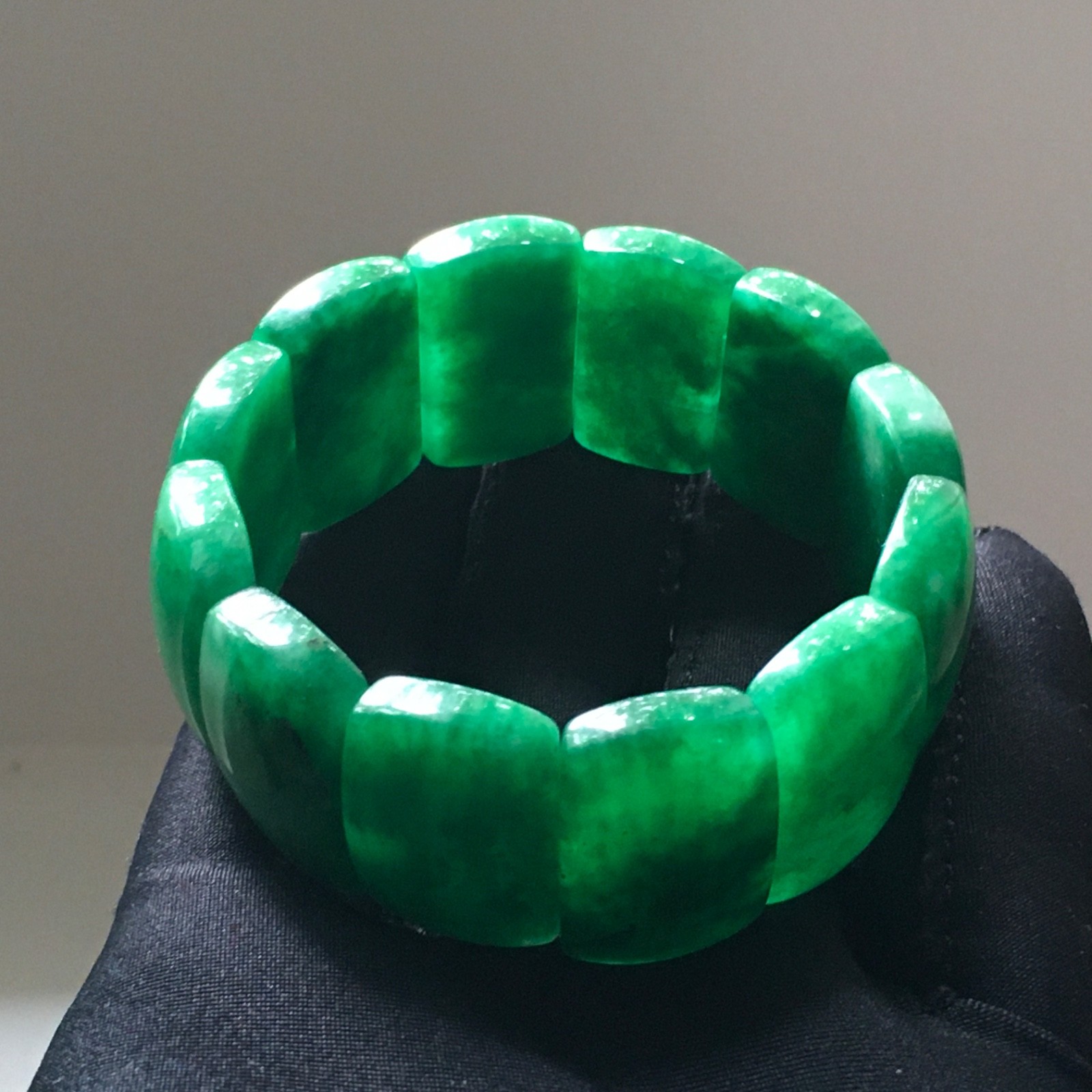 Rectangle double string natural green Jade Bracelet unisex