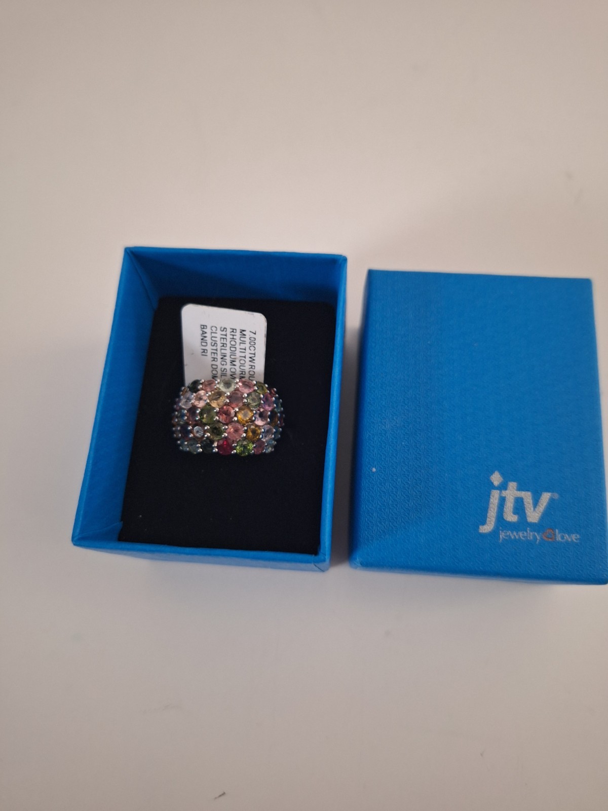 JTV 7.00 CTW Multi Tourmaline Rhodium Over Sterling Cluster Dome Ring SZ 8 New