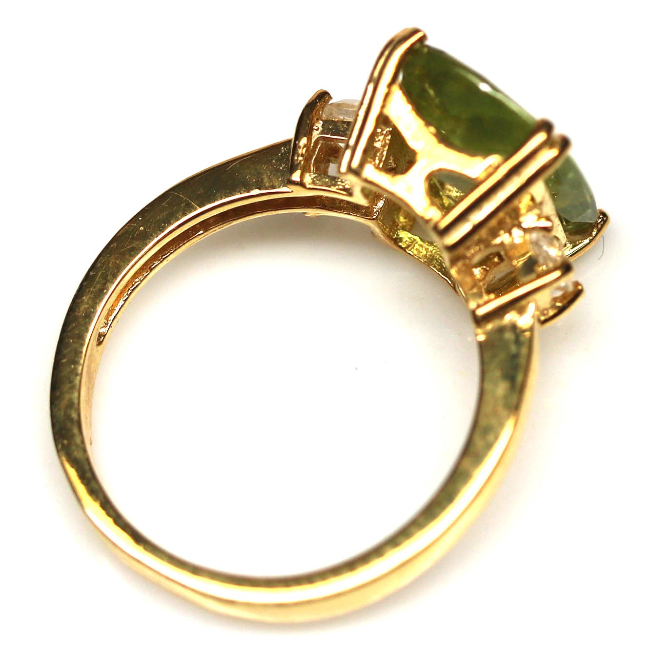 Handmade 925 Silver Green Sphene White Topaz Ring Size 6 18K Gold Plated