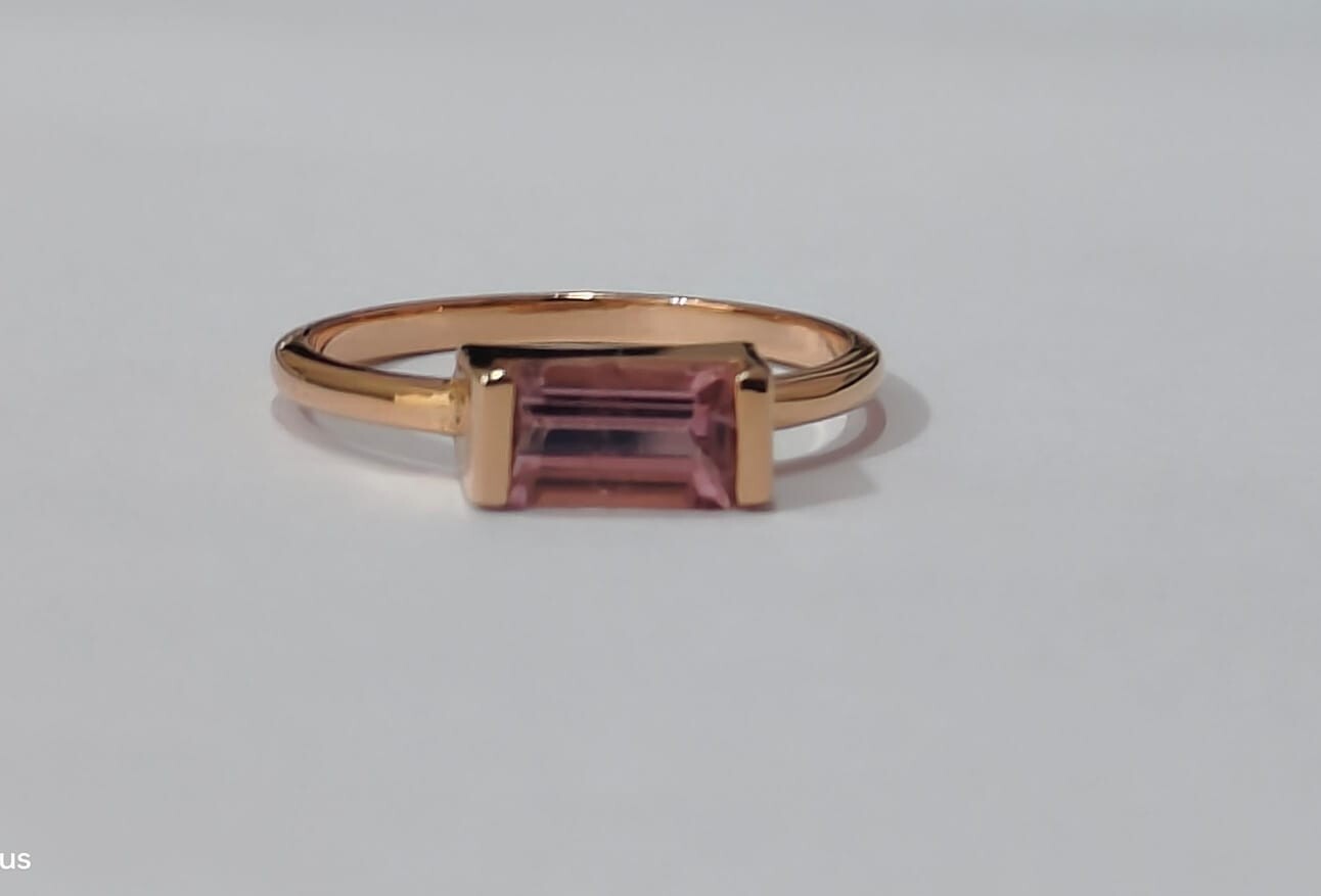 1.50 Carat Natural Pink Tourmaline Gemstone 18k Rose Gold Dainty Ring Women Gift
