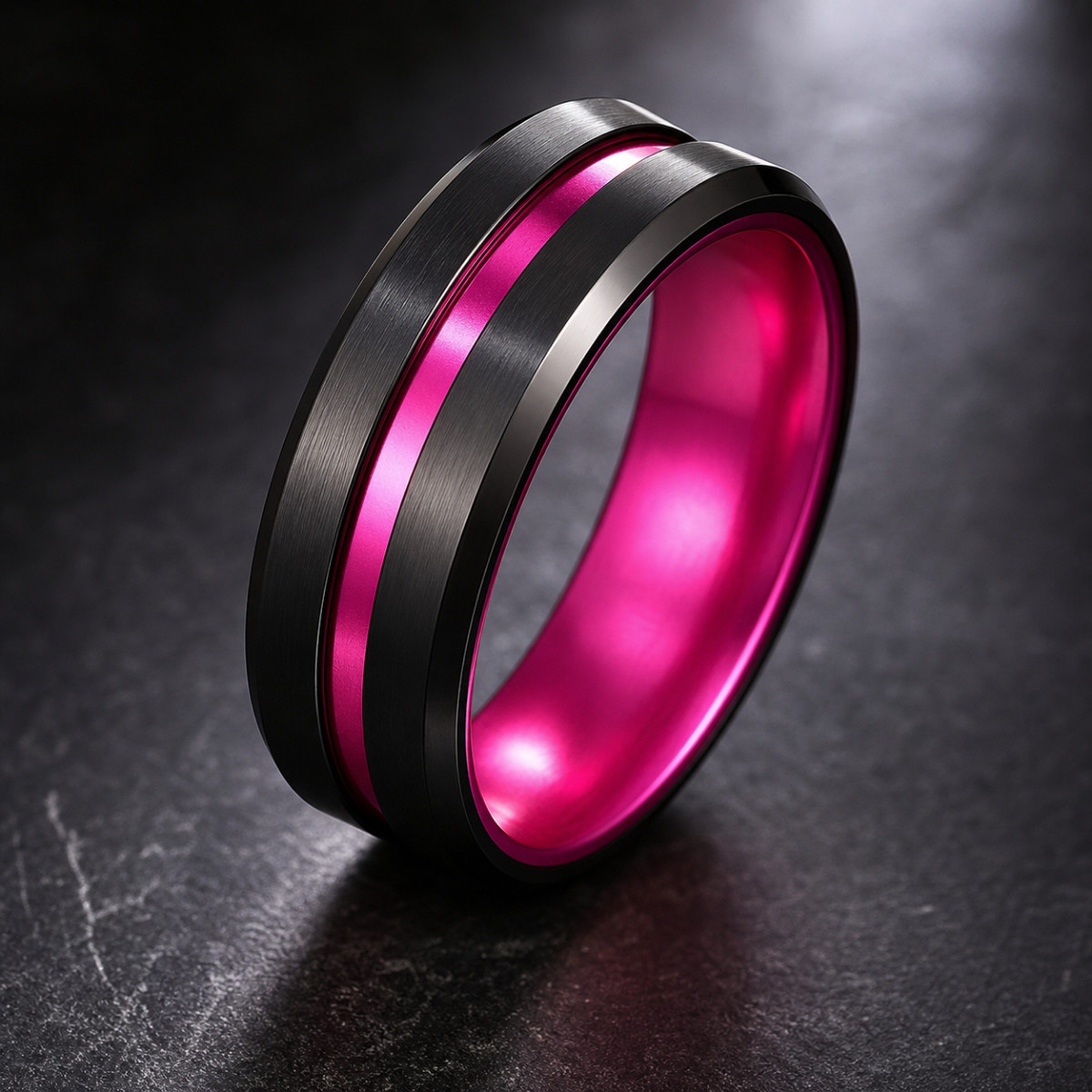 8mm Black Tungsten Mens Pink Stripe Wedding Band Ring Size 10 Breast Cancer
