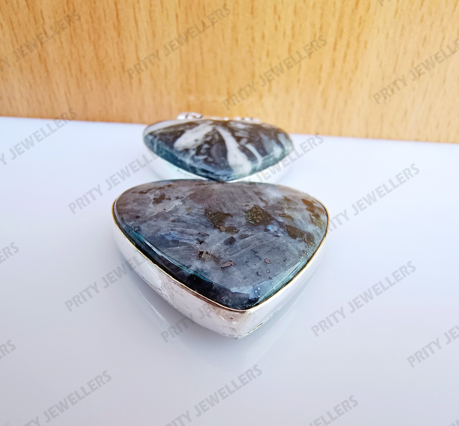 Natural Larvikite Gemstone 925 Sterling Silver Plated Pendant, Handmade Pendant