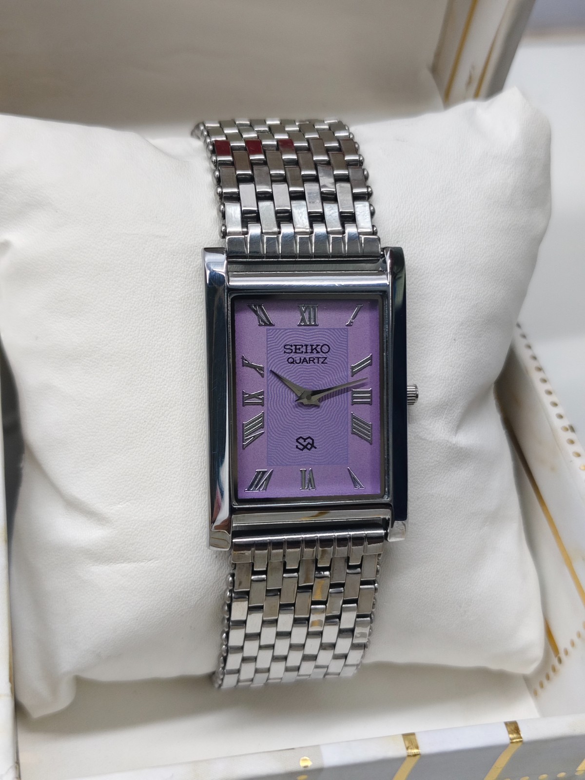 Vintage Refurbished Seiko Slim Tank Purple Quartz Japan Men s Wrist Watch