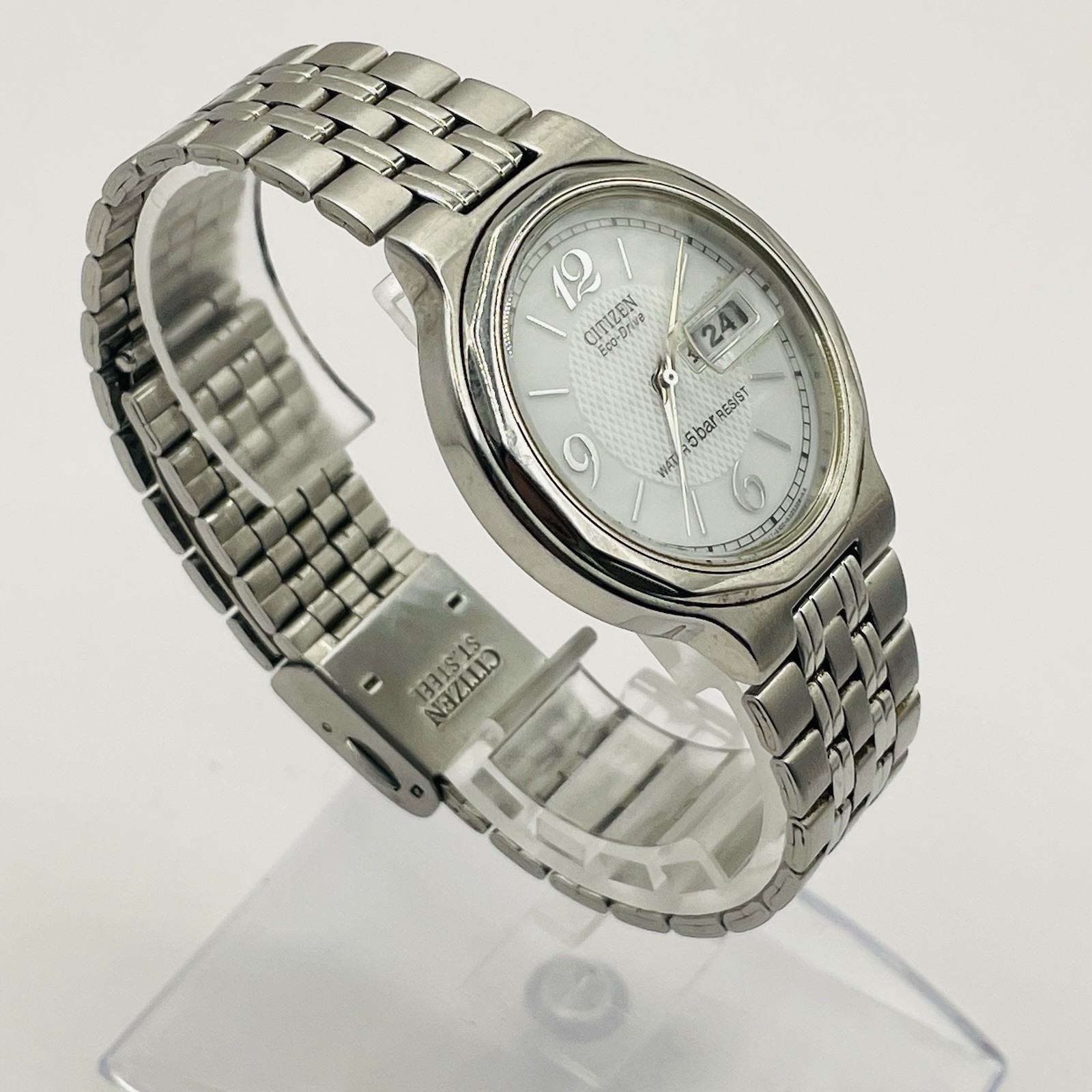 VINTAGE CITIZEN ECO-DRIVE STAINLESS STEEL WHITE DIAL MEN’S WATCH E100-K003334CKS