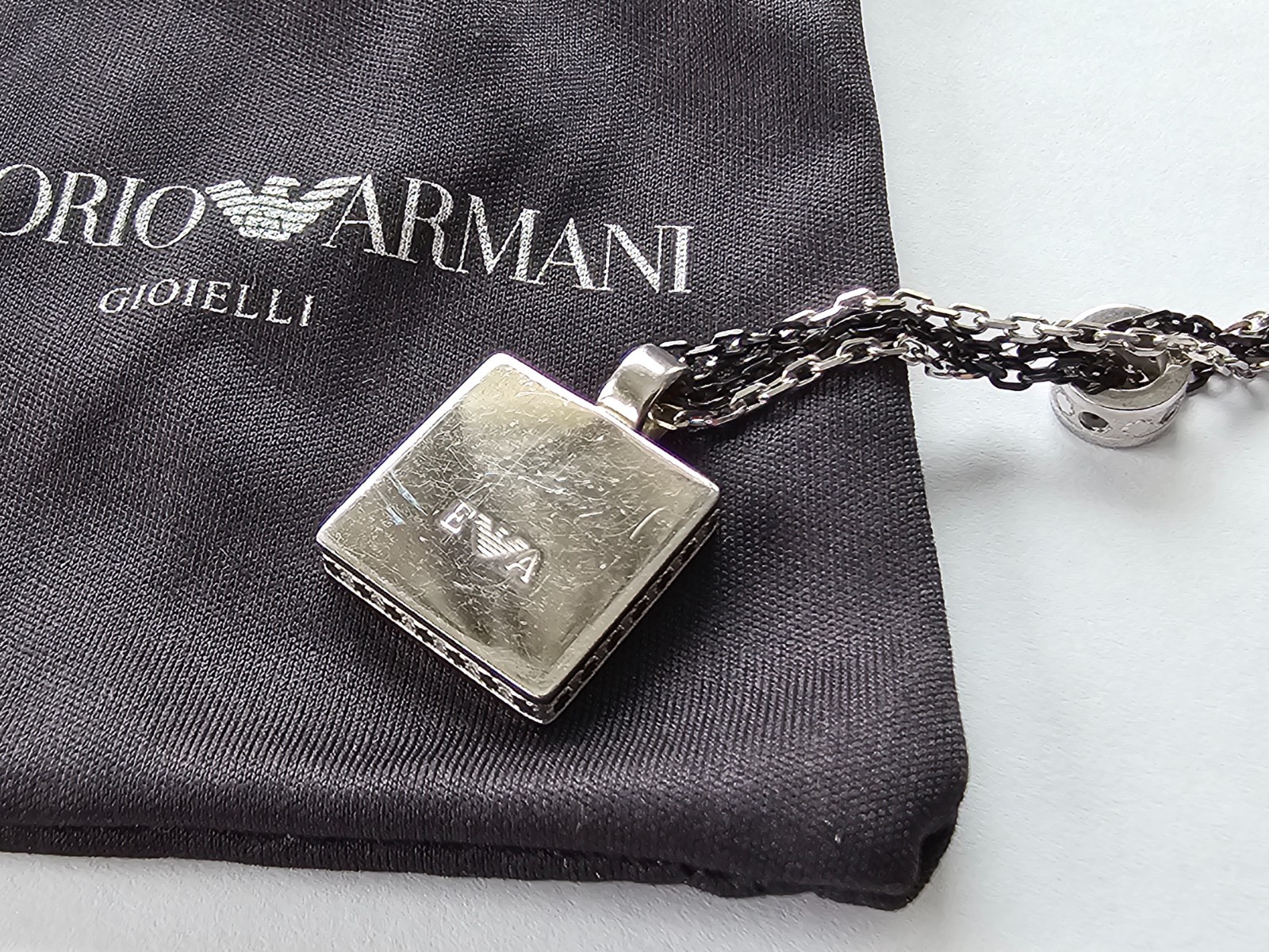 Emporio Armani EG2886 Mens Silver Black Onyx Necklace 925