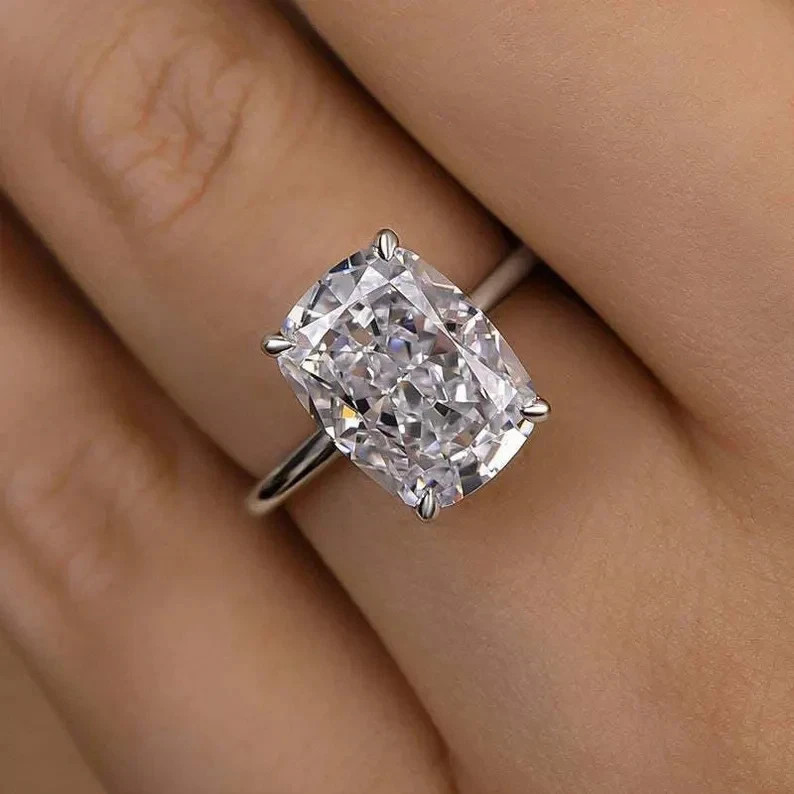 1.50Ct Cushion Cut White Moissanite Women’s Wedding Ring 14k White Gold Plated