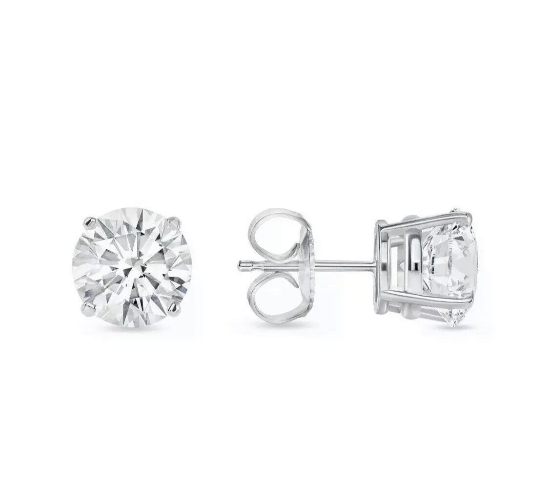 5.00 Ct Round Cut VVS1/D Lab Created Stud Earrings 14k White Gold 8mm Push Back