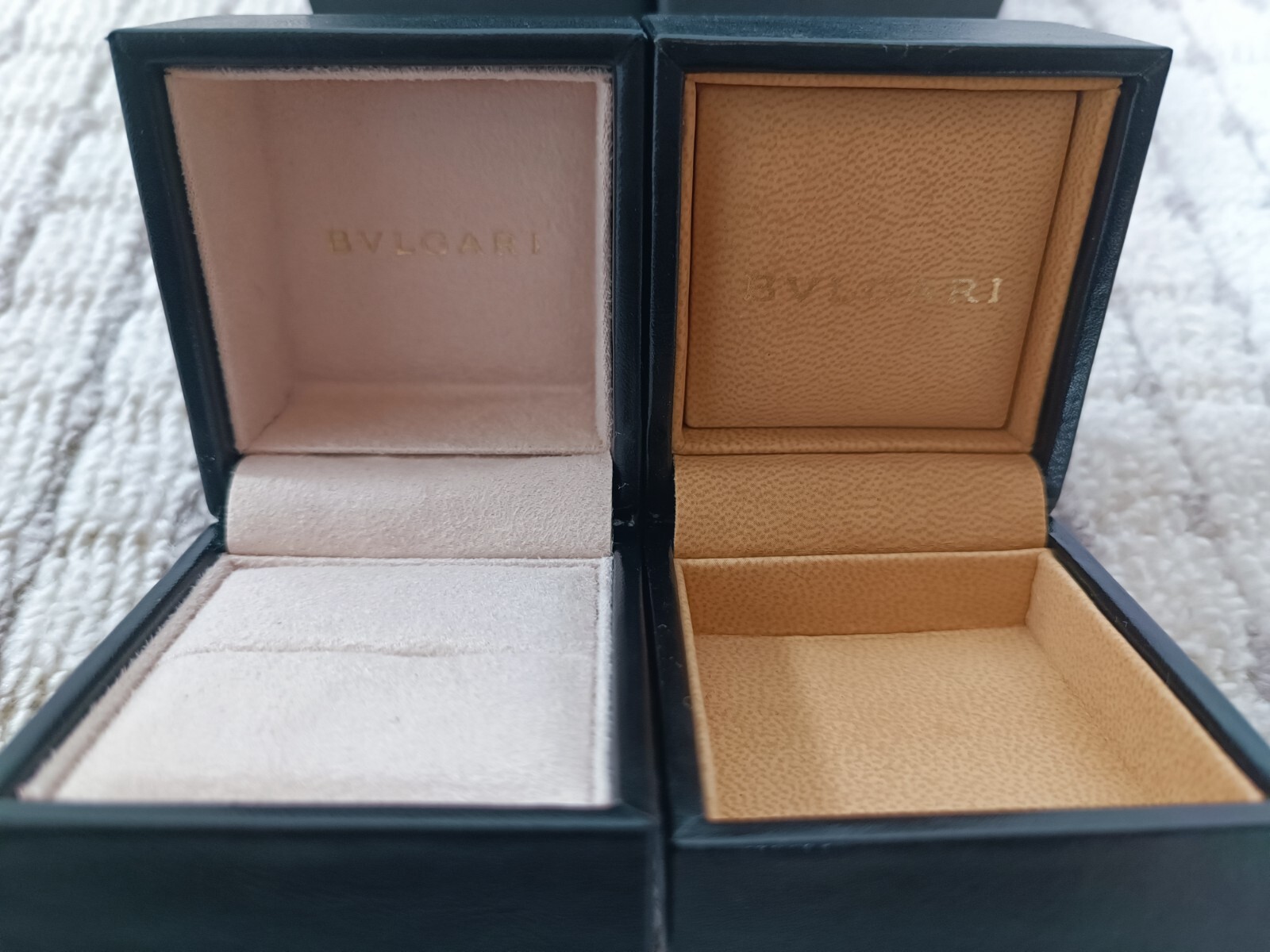 BVLGARI Ring Case Empty Jewelry 2box Black Leather W2.5 x H2.3in Square JAPAN