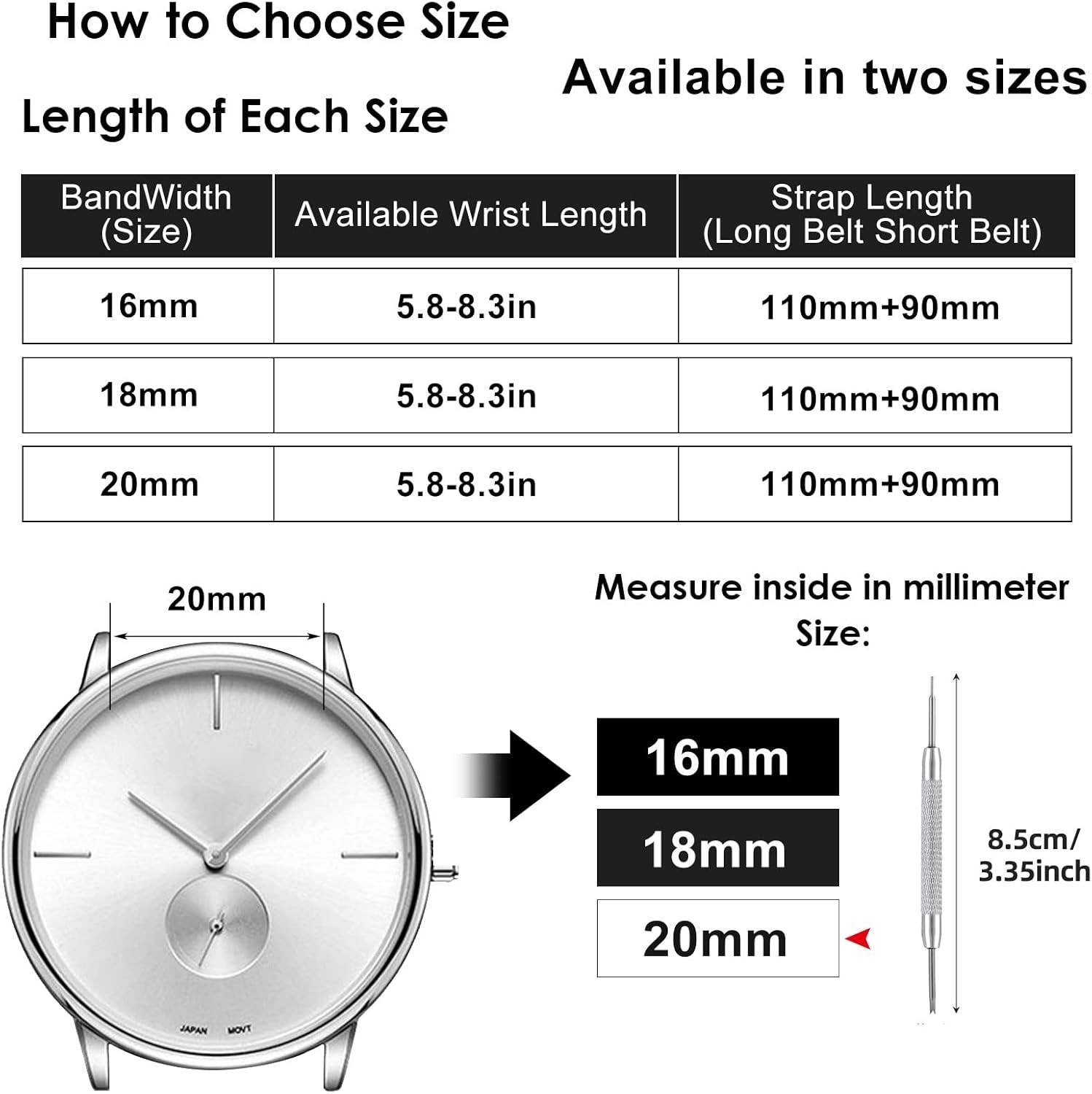 Elegant Milanese Mesh Adjustable Watch Band – Lightweight Stainless Steel, 20mm
