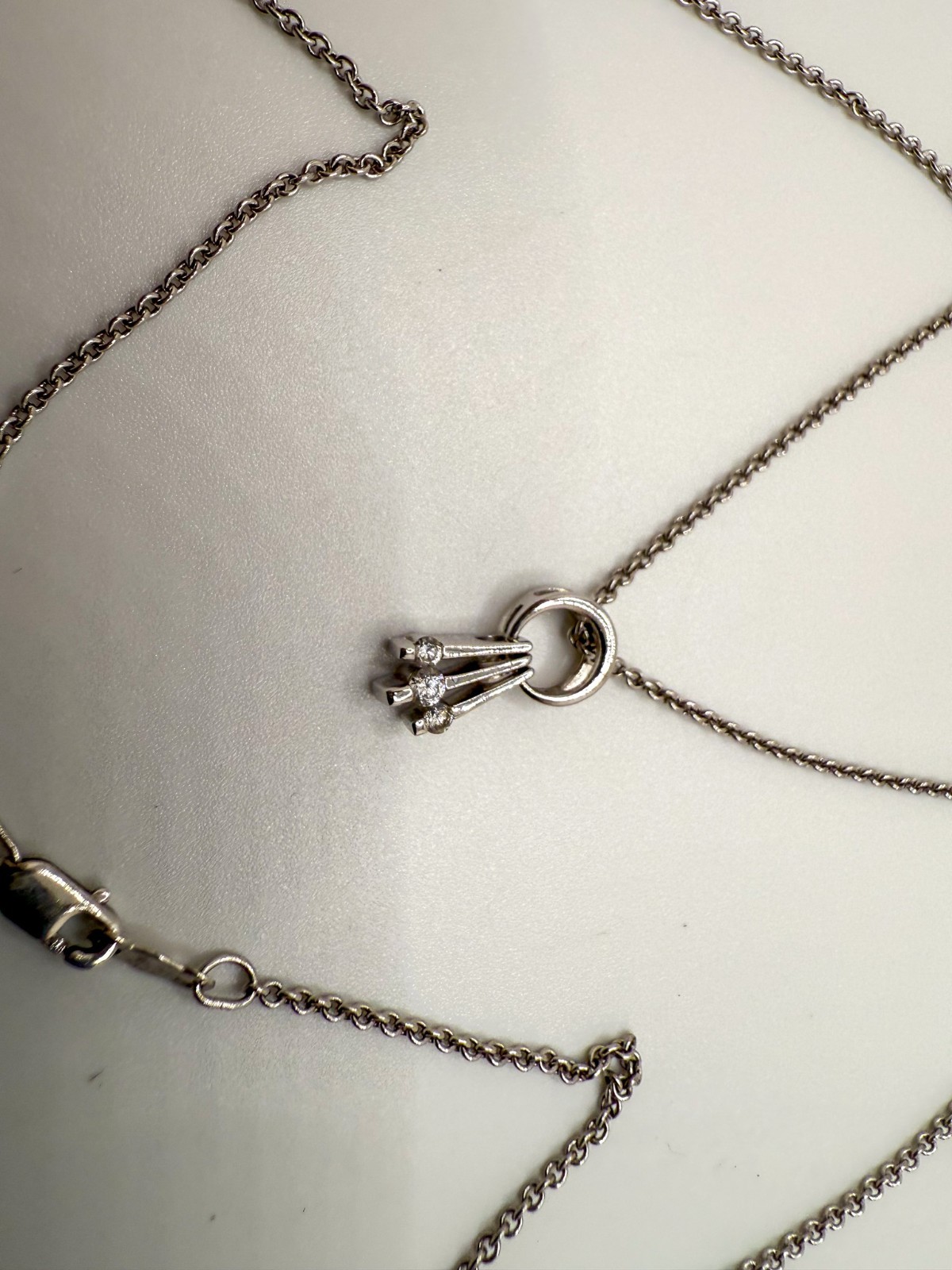 Vintage Sterling Silver CZ Pendant 1.7cm Necklace 18″ JB26