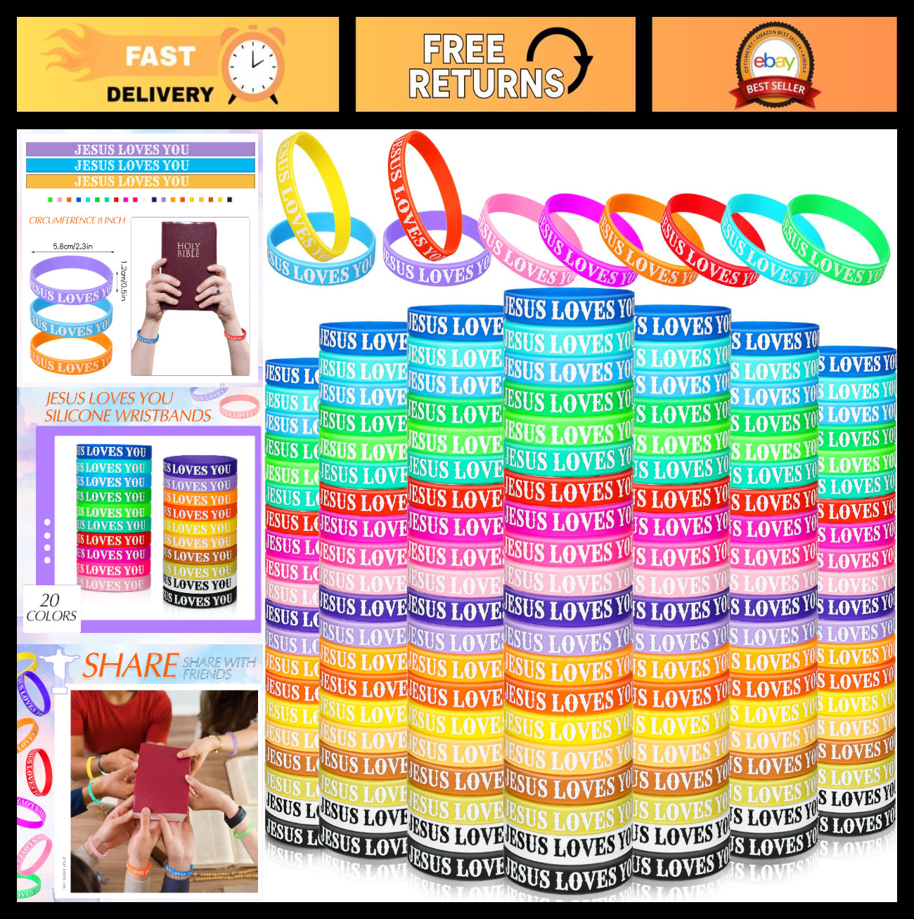 200 Pcs Jesus Loves You Silicone Wristbands – Colorful Bible Verse Bracelets for