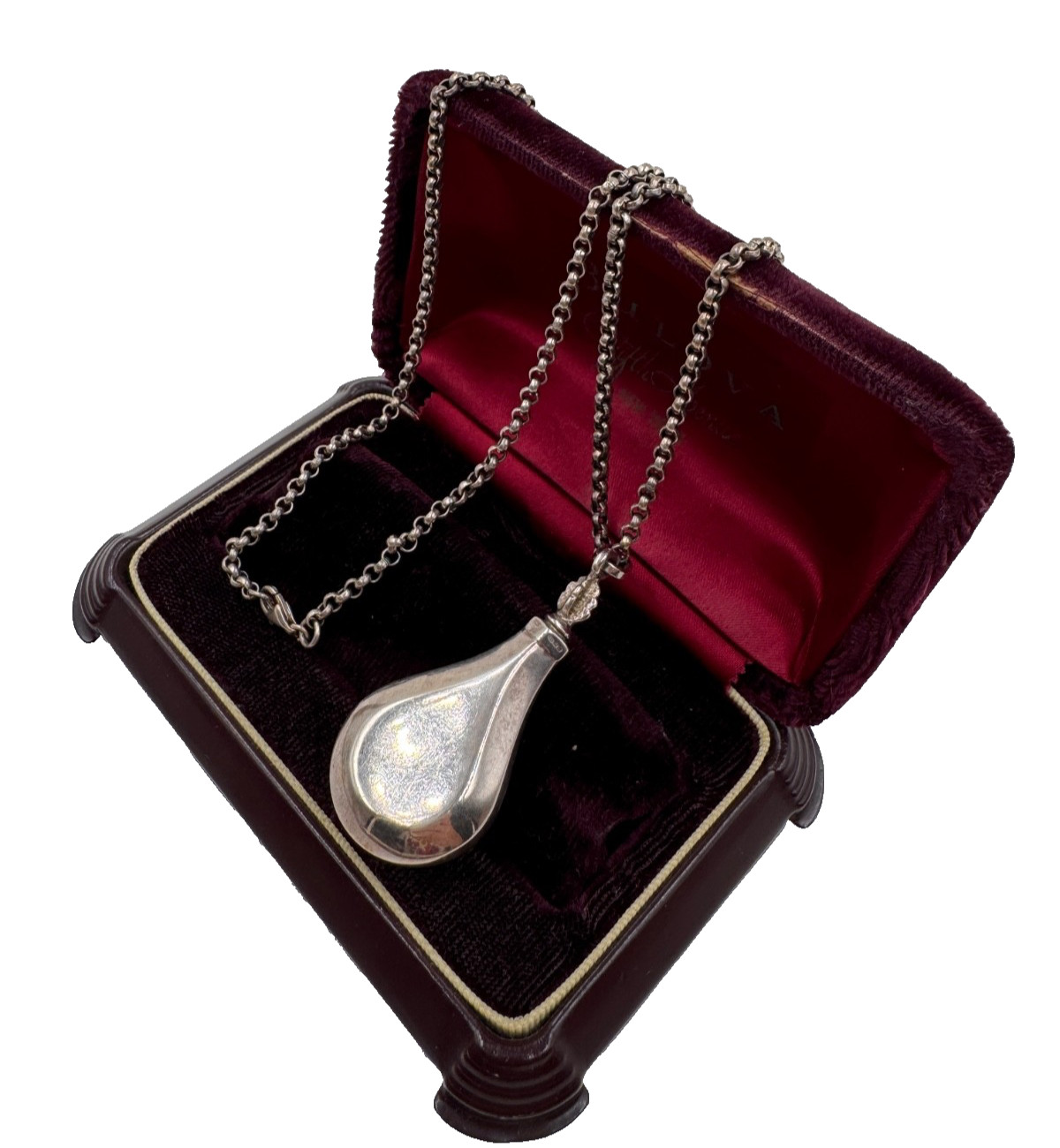 ANTQUE VICTORIAN STERLING SILVER CHATELAINE SIGNED NECKLACE CHAIN FLASK BOTTLE