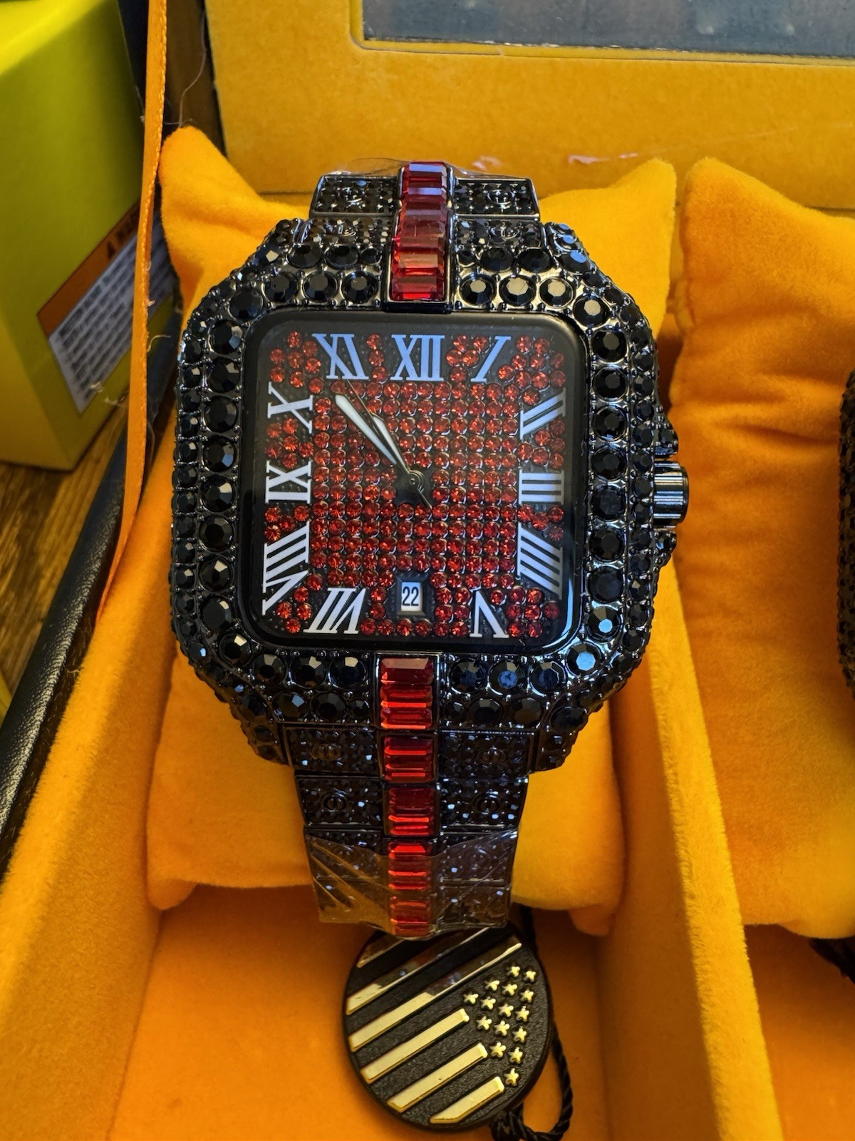AJ Quality Watches Decked Iced Out Black Crystals Watch With Roman Numerals