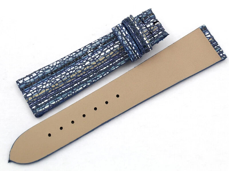 Genuine Leather Strap Blue Mosaic Effect 20/16mm Limited Edition Made Italy