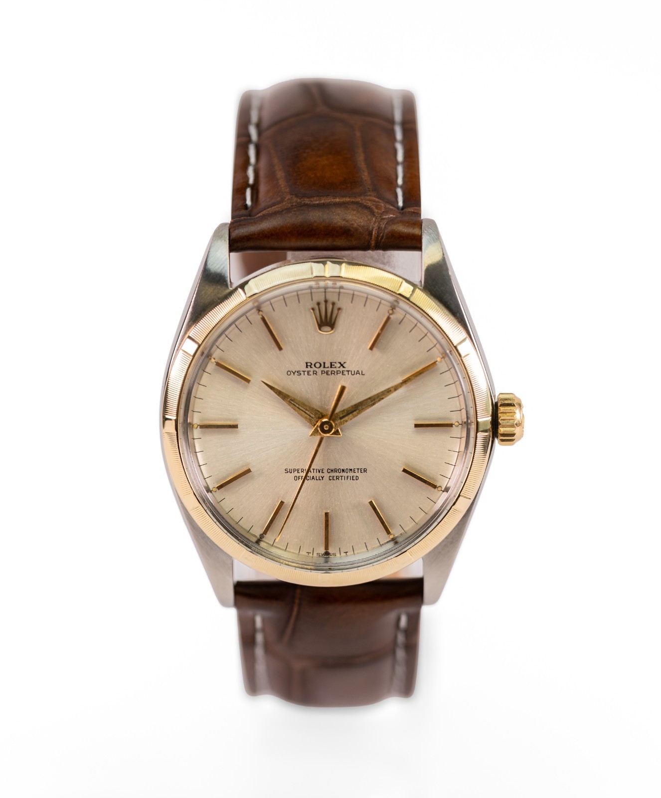Rolex Oyster Perpetual 1003 Automatic Silver Dial 34mm 18k Gold Watch
