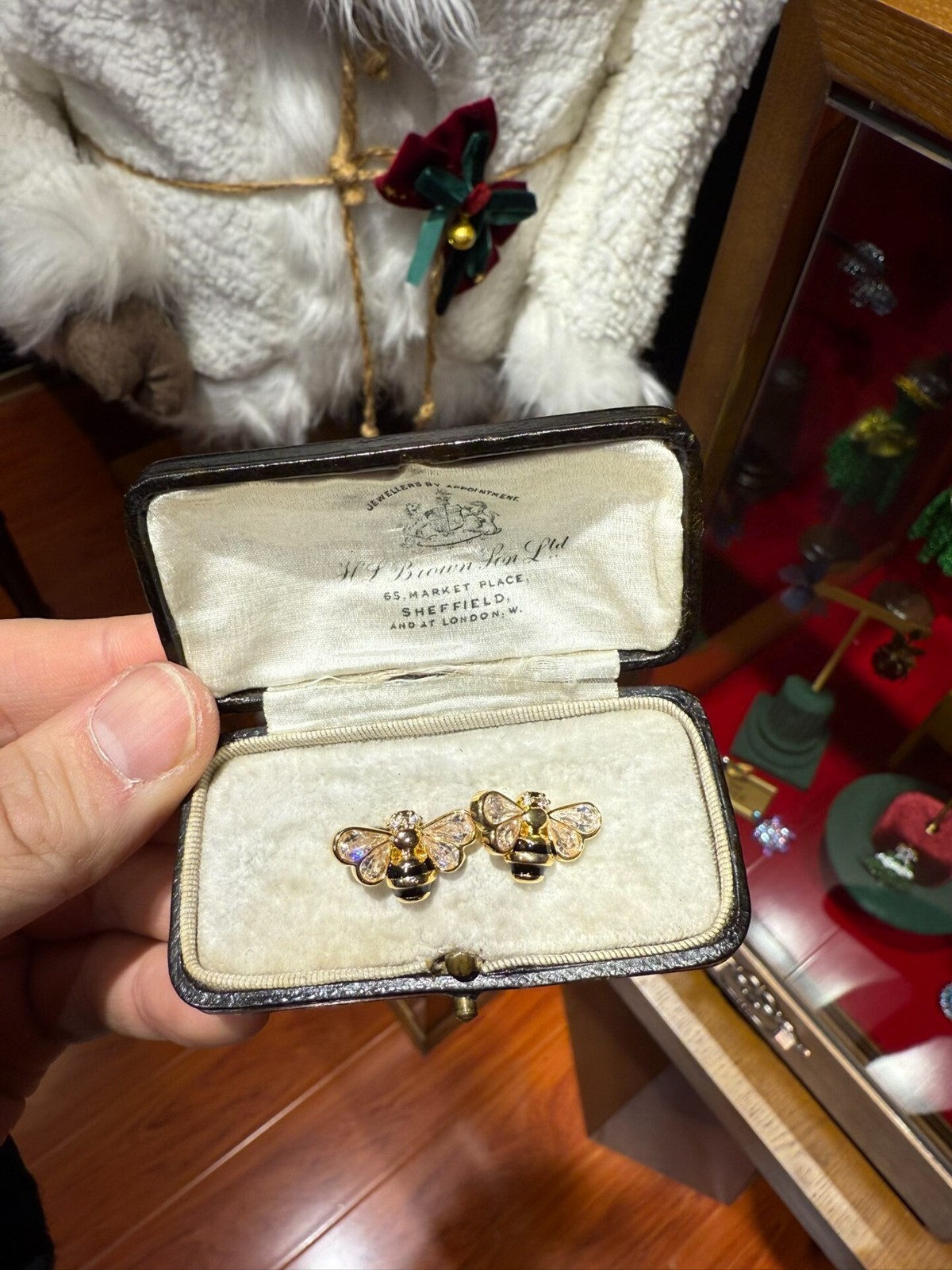 French Vintage Bee Earrings Enamel Studs Imported Material Rare Quota Item