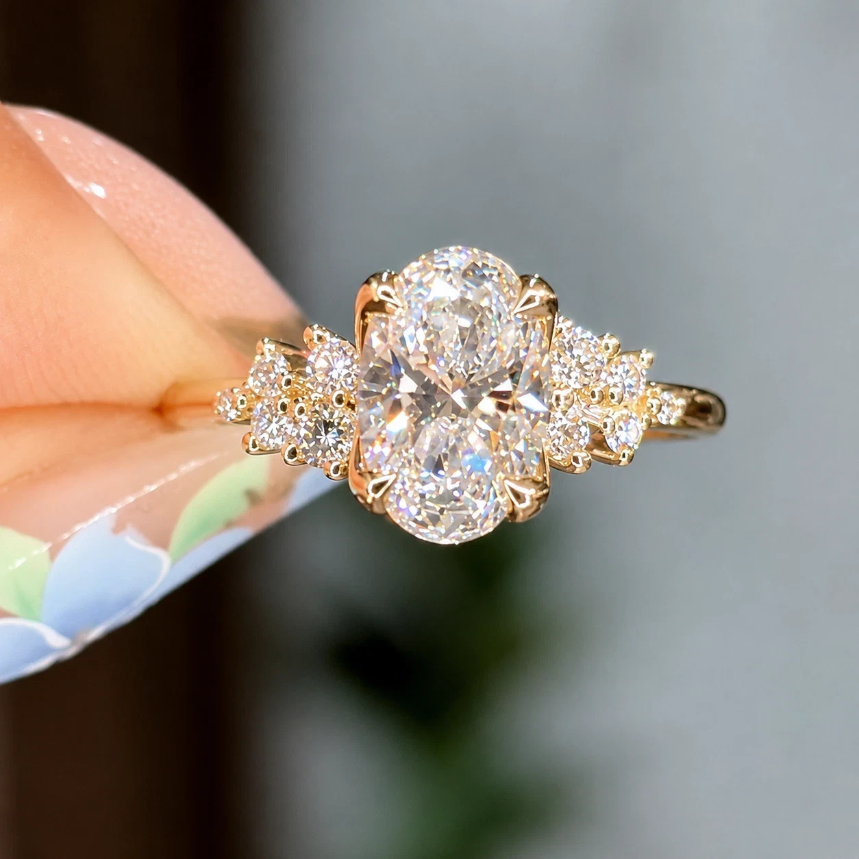 2.50 Ct IGI Oval F-VS1 Lab Grown Diamond Engagement Promise Ring 14K Yellow Gold