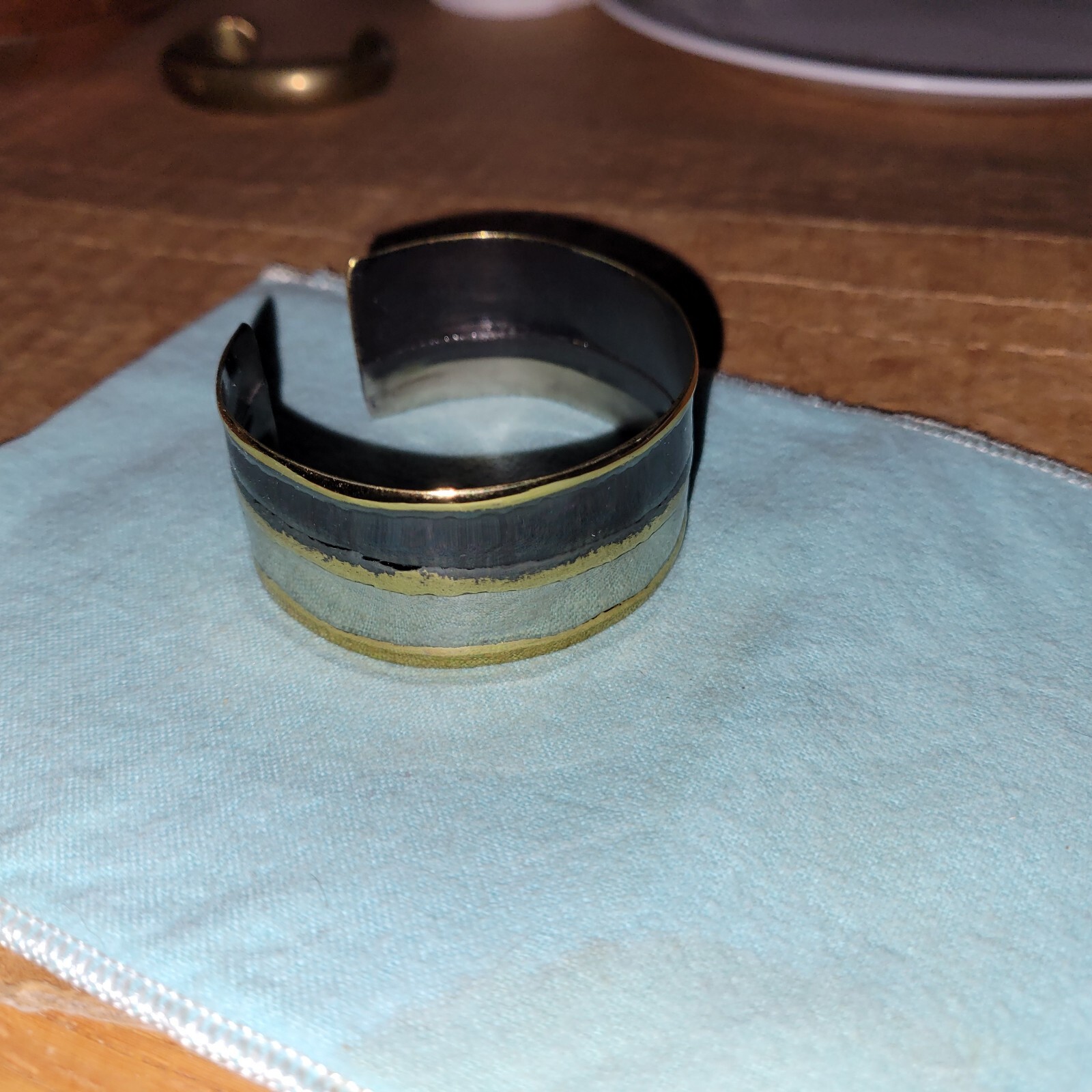 Abstract Gold Silver Black Tri-Color Cuff Bracelet