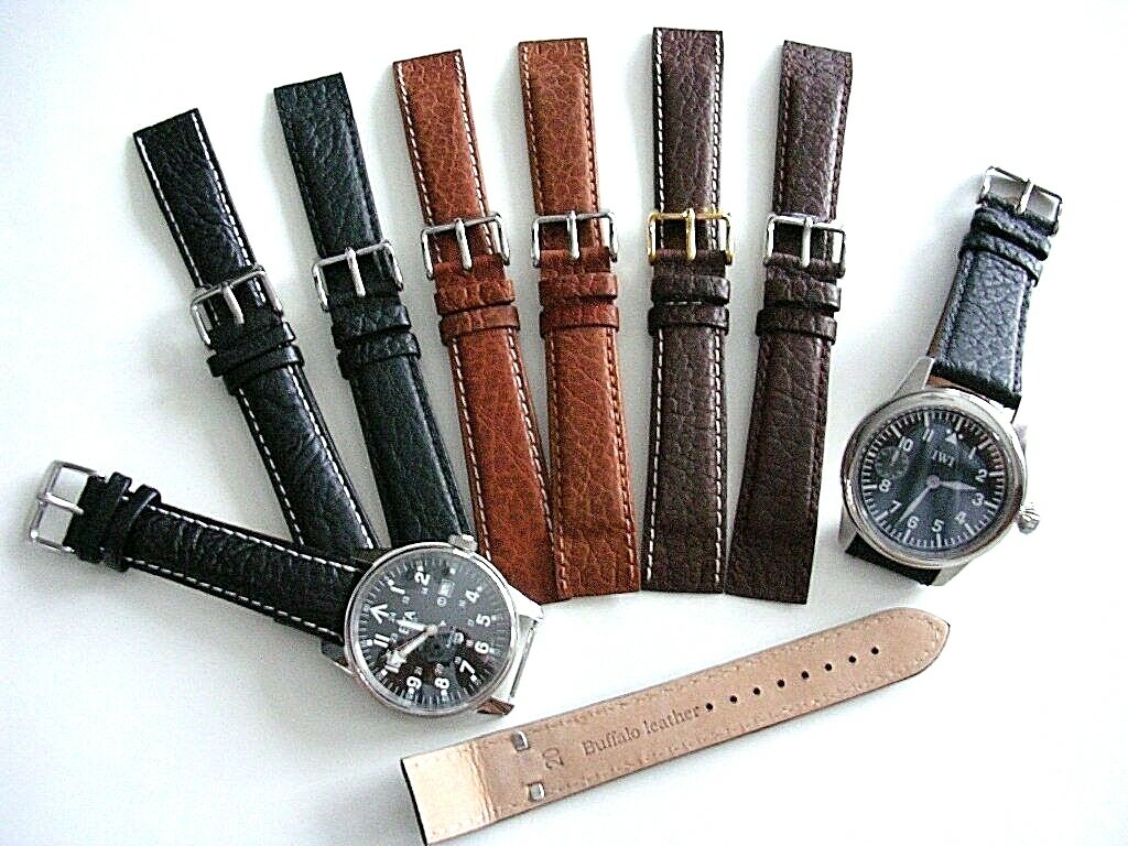 Buffalo calf Open End wire lug Leather watch band strap IW SUISSE 16 18 20 22mm