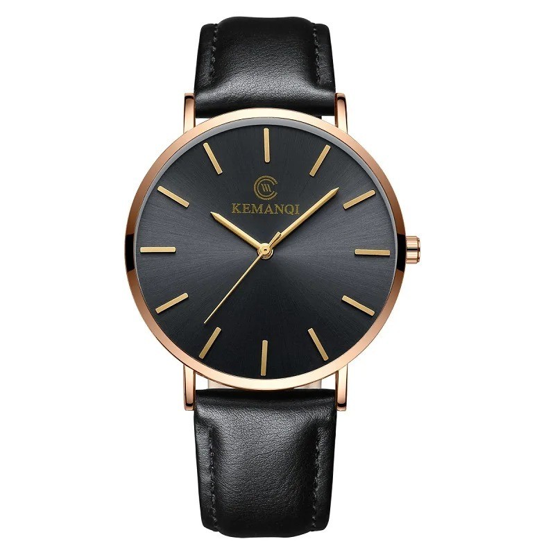 Men Trendy Ultra Thin Minimalist Watch Slim Leather Strap Stainless Steel Quartz