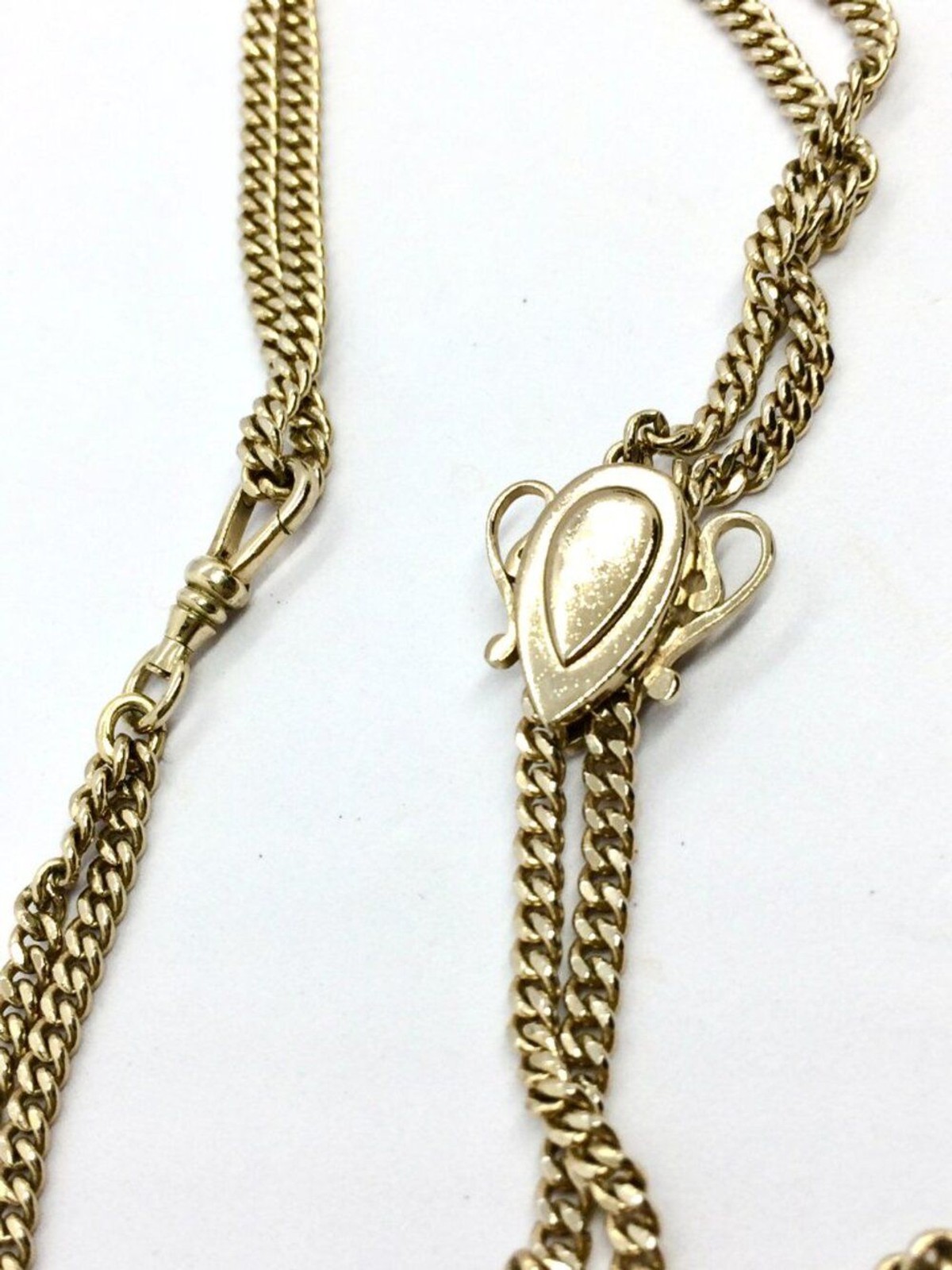 VICTORIAN REVIVAL NECKLACE Adjustable Slider Fob Albert Chain Gold Tone Vintage