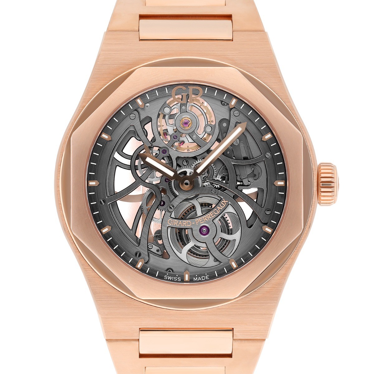 Girard Perregaux Laureato Skeleton Openworked Rose Gold Bracelet 81015 Watch B/P