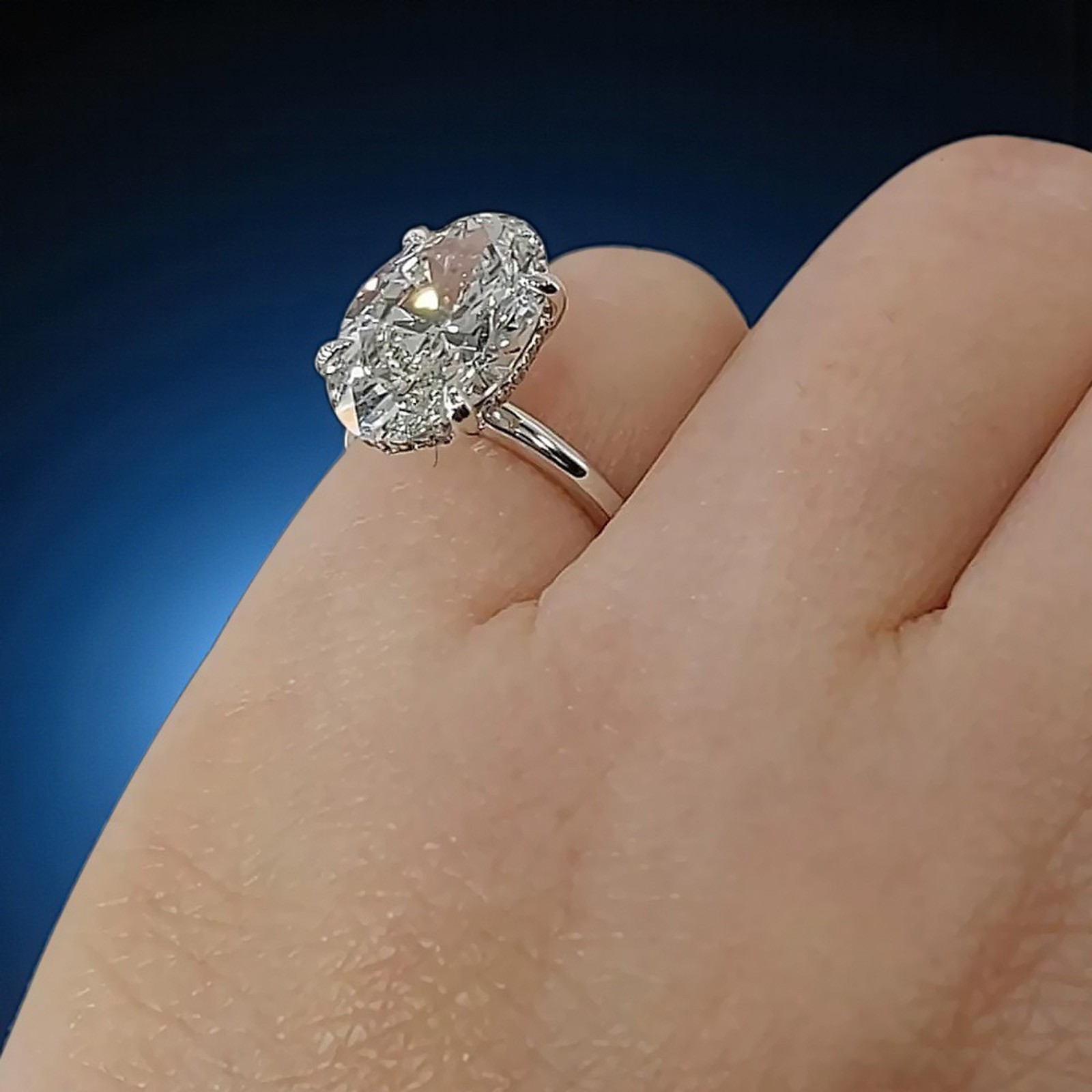Diamond Ring Wedding Lab Grown Platinum PT950 Oval Cut IGI E F VVS 3.20 Carat