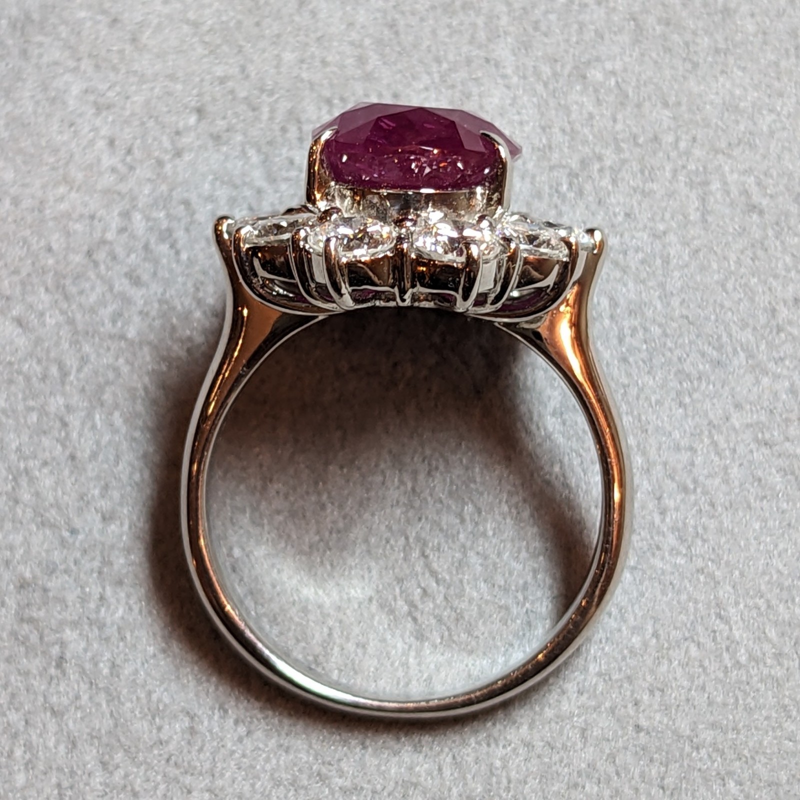 GIA Burma Heated Ruby 7.71 ct Oval in Diamond Platinum Ring – HM2421VN