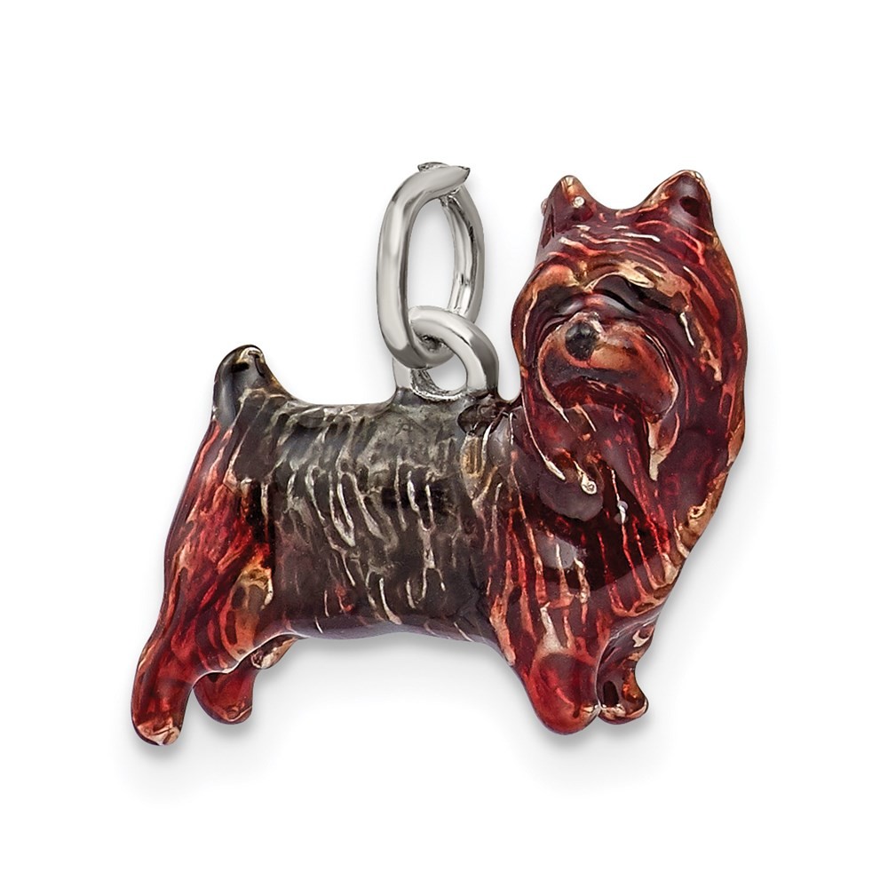 Sterling Silver Enameled Brown & Sable Cairn Terrier Charm Pendant for Mom