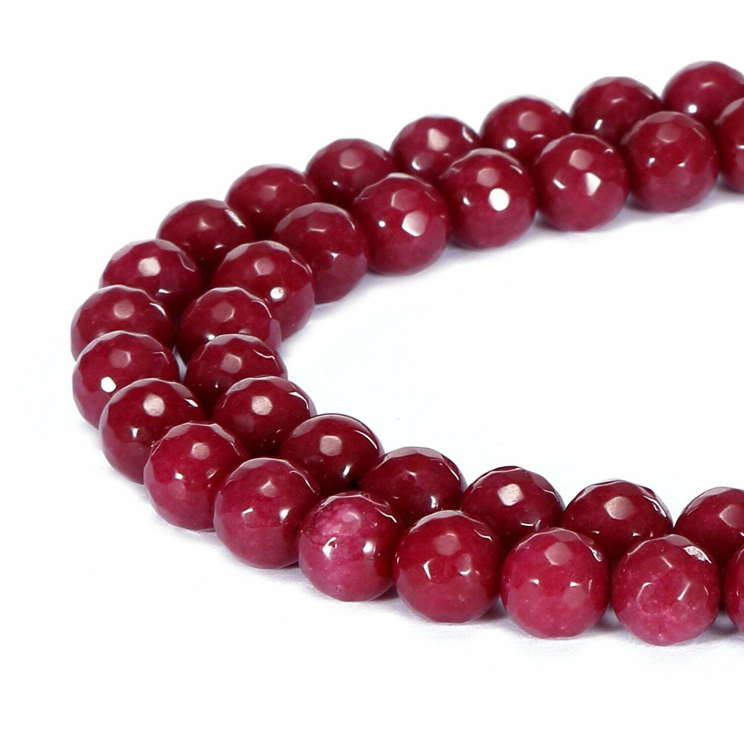 Ruby Red Dyed Jade Faceted Round Beads 4mm 6mm 8mm 10mm 12mm 15.5″ Strand