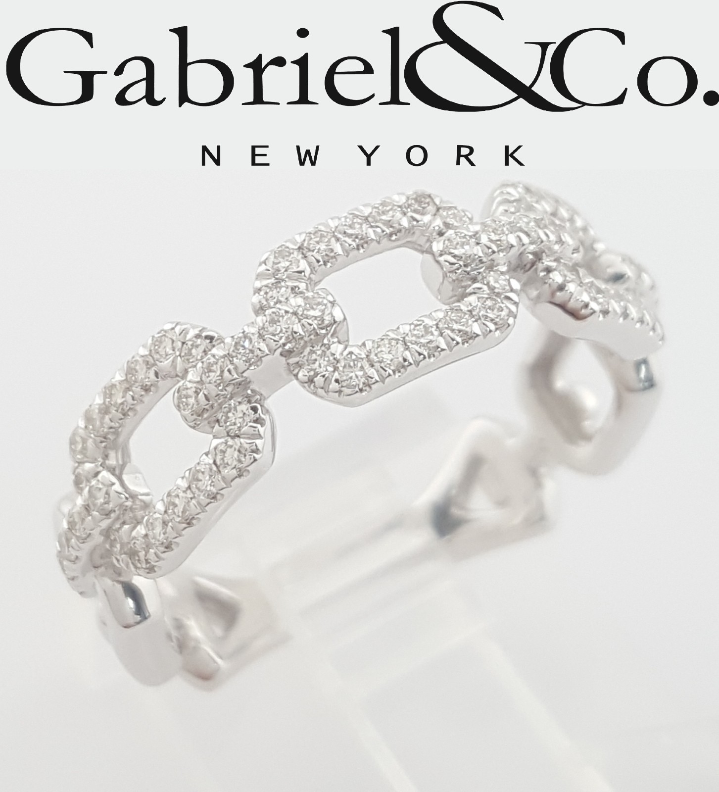 Gabriel & Co. Round Pave Diamond Link Band Ring 0.35 ct 14k Rtl $1,975