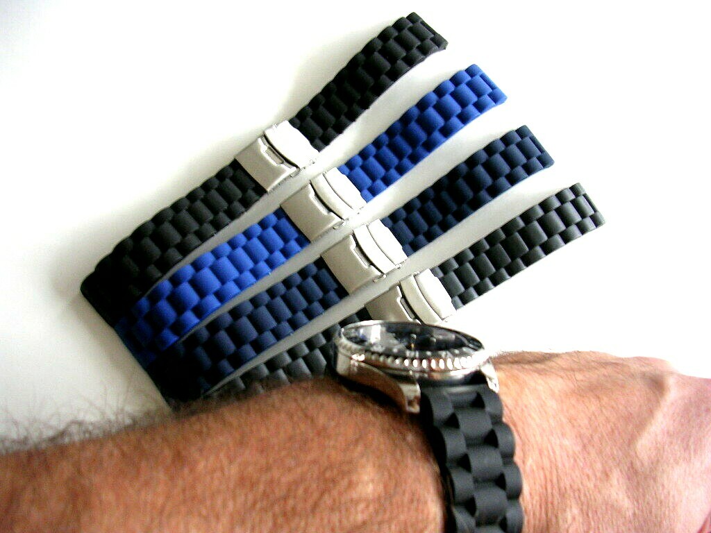 18 20 22 Silicon Rubber Link double lock Deployment Diver watch band Sport strap