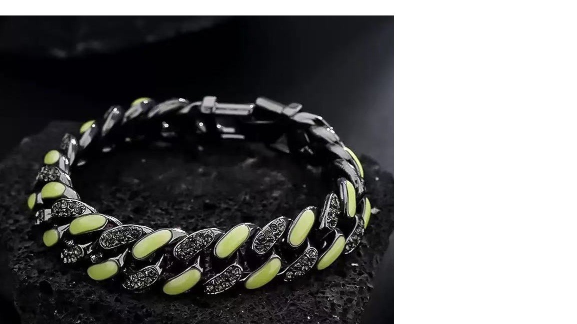 Luminous Cuban titanium plated steel bracelet