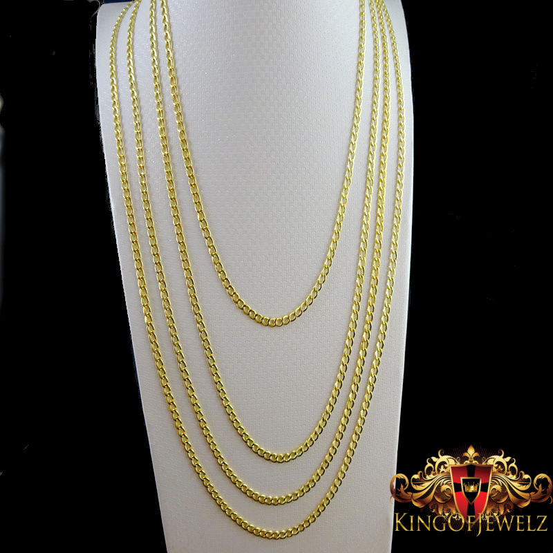 MEN LADIES 10K YELLOW GOLD MIAMI CUBAN CURB LINK CHAIN NECKLACE 3 MM 16~24 INCH