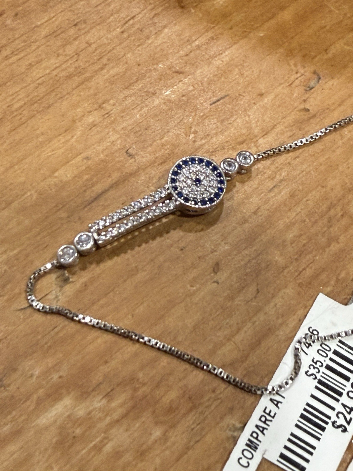 NWT Sterling Silver 925 Blue Evil Eye Adjustable Slider Bracelet CZ Gift New