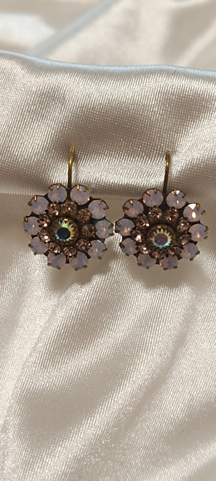 Vintage Liz Palacios San Francisco Antiqued Brass Swarovski Crystal Flower Earri