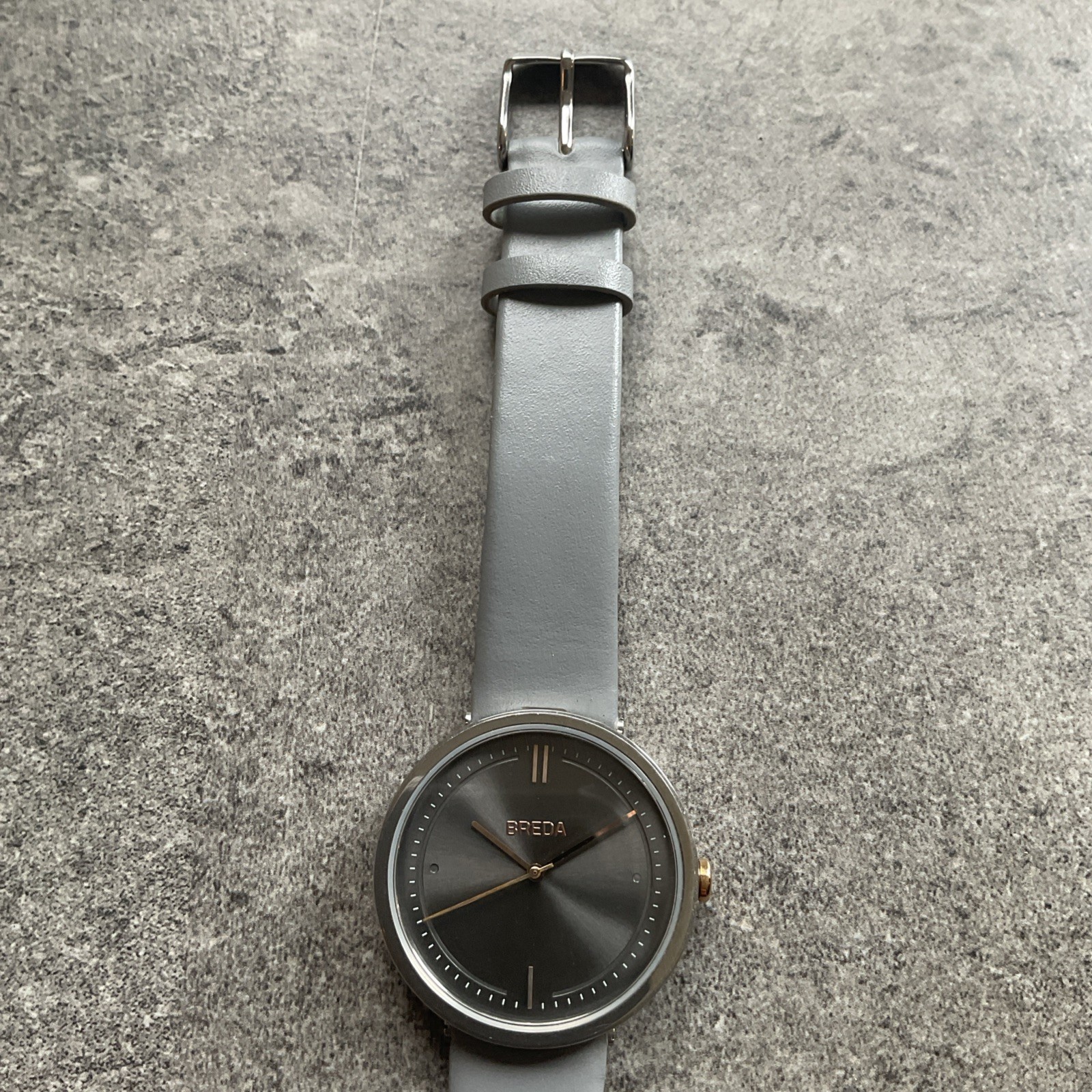 Breda Womens Watch 34mm Silver Tone Case Gray Leather Band Bin Z