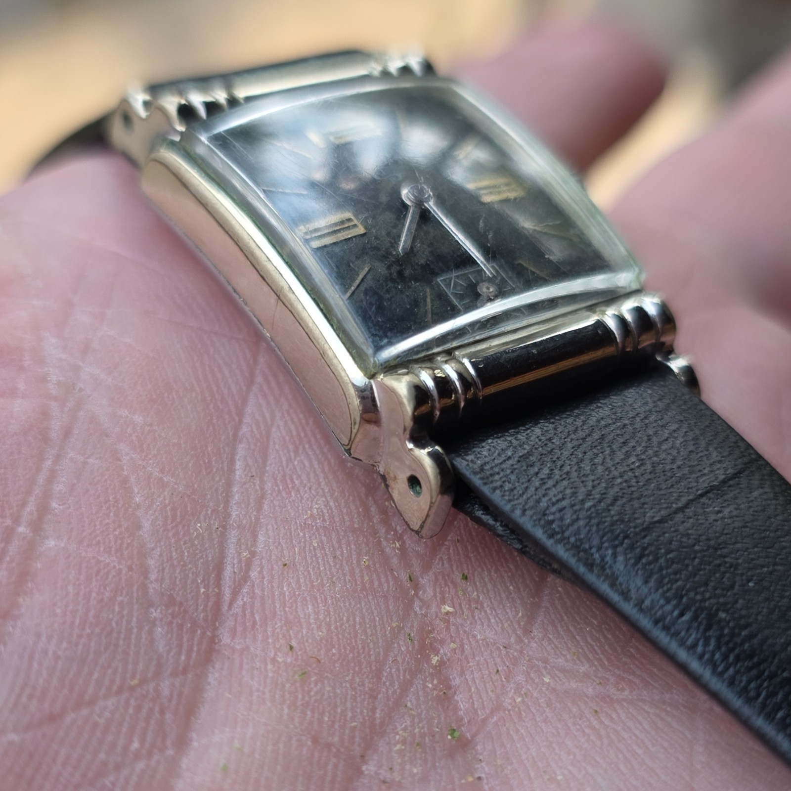 Vtg. 1950s Elgin 23mm Manual Wind, Art Deco Lugs, 10k White GF Case, Runs Smooth